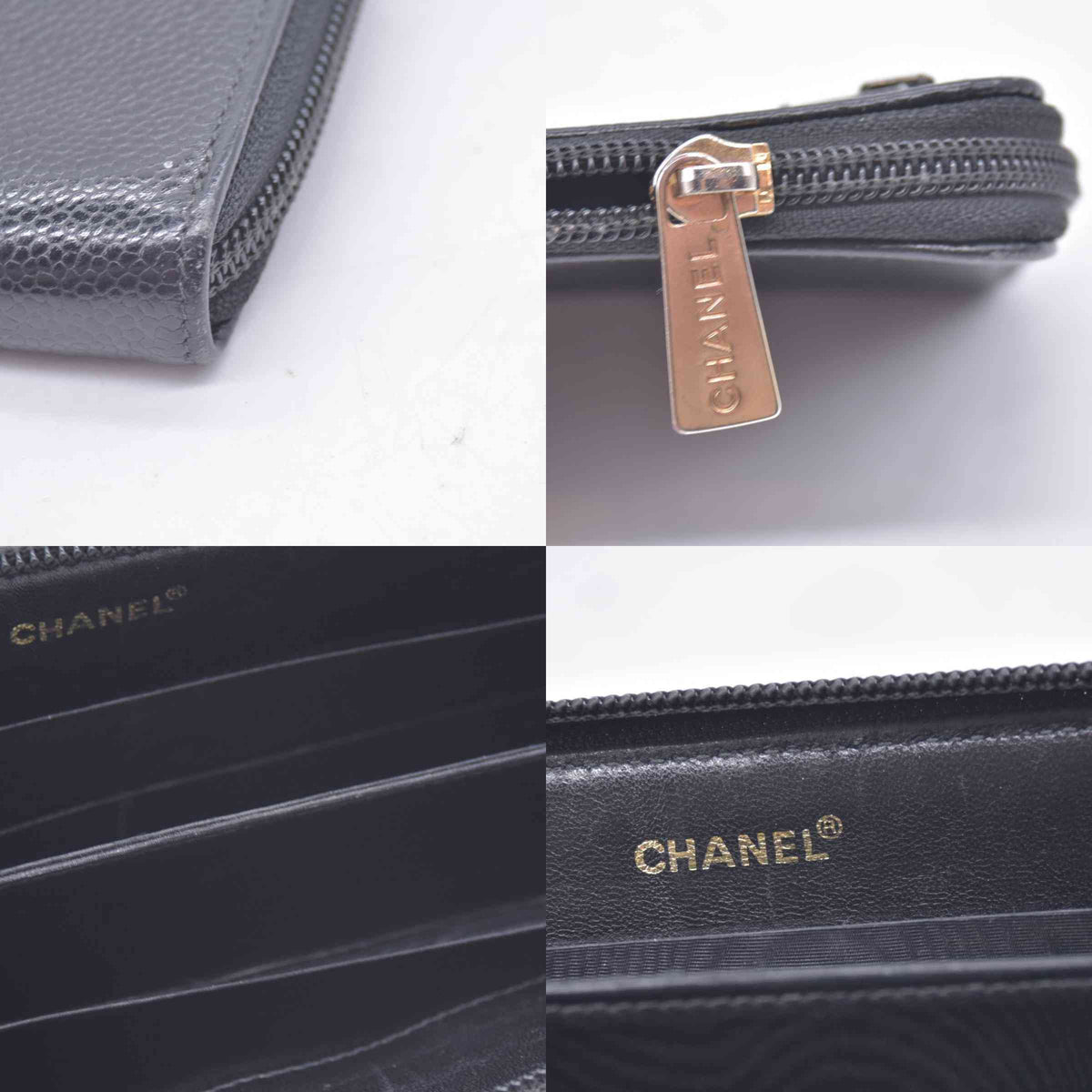 $750 CHANEL Black Caviar Timeless CC Zip Around Wallet CONSIGNMENT 10021437