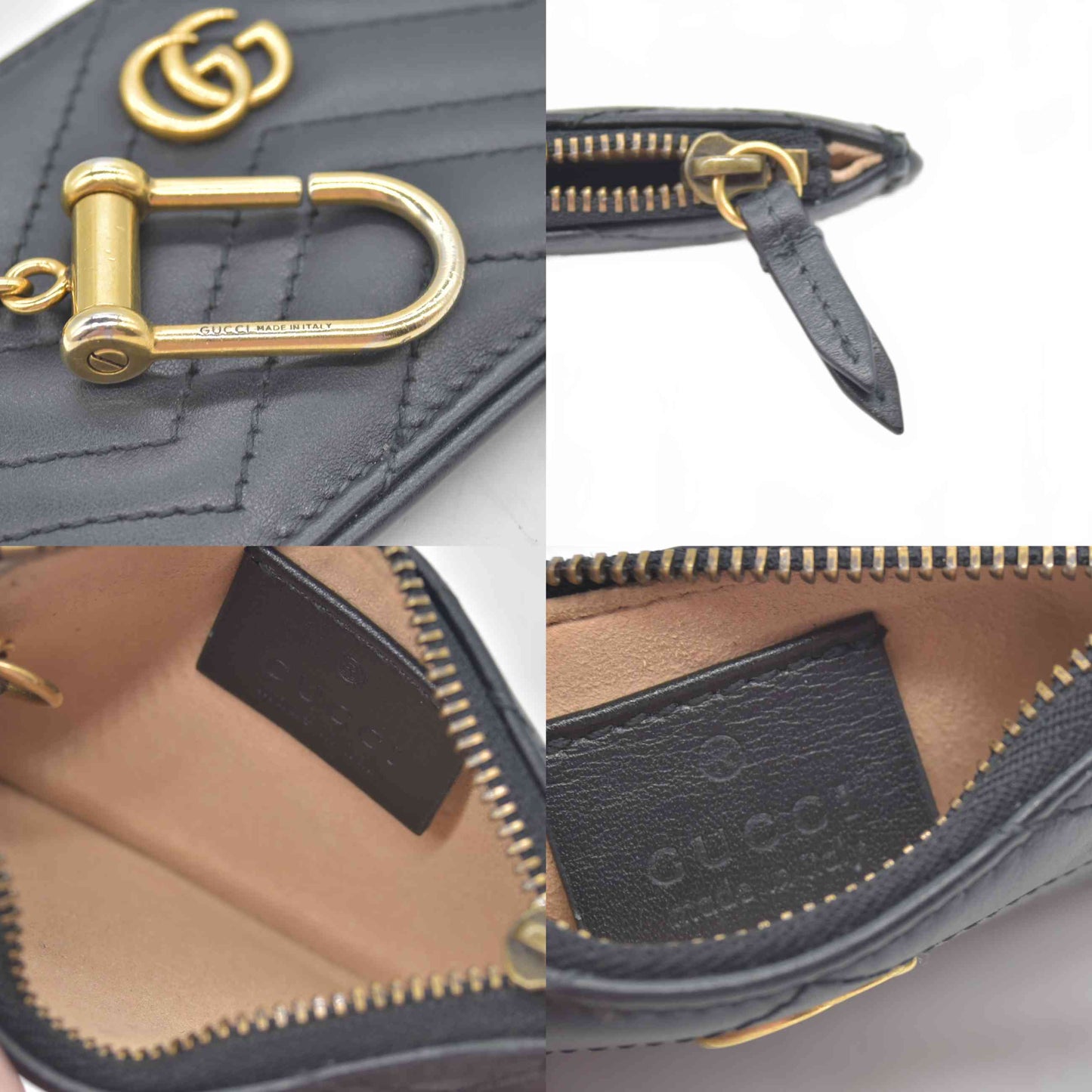 $480 Gucci Calfskin Matelasse GG Marmont Key Case Black
