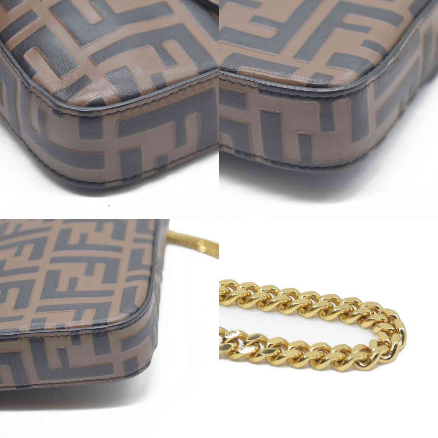 $1600 Fendi Vitello Soft F is Fendi Bi-Color FF 1974 Embossed Envelope Wallet On Chain with Pouches Maya Black