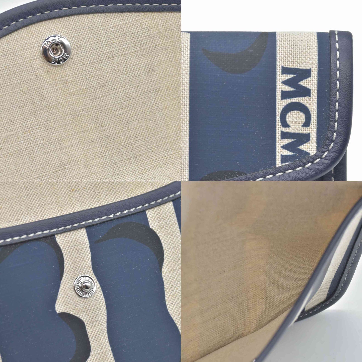 $530 MCM Aren Shopper Wristlet Canvas Navy Like New