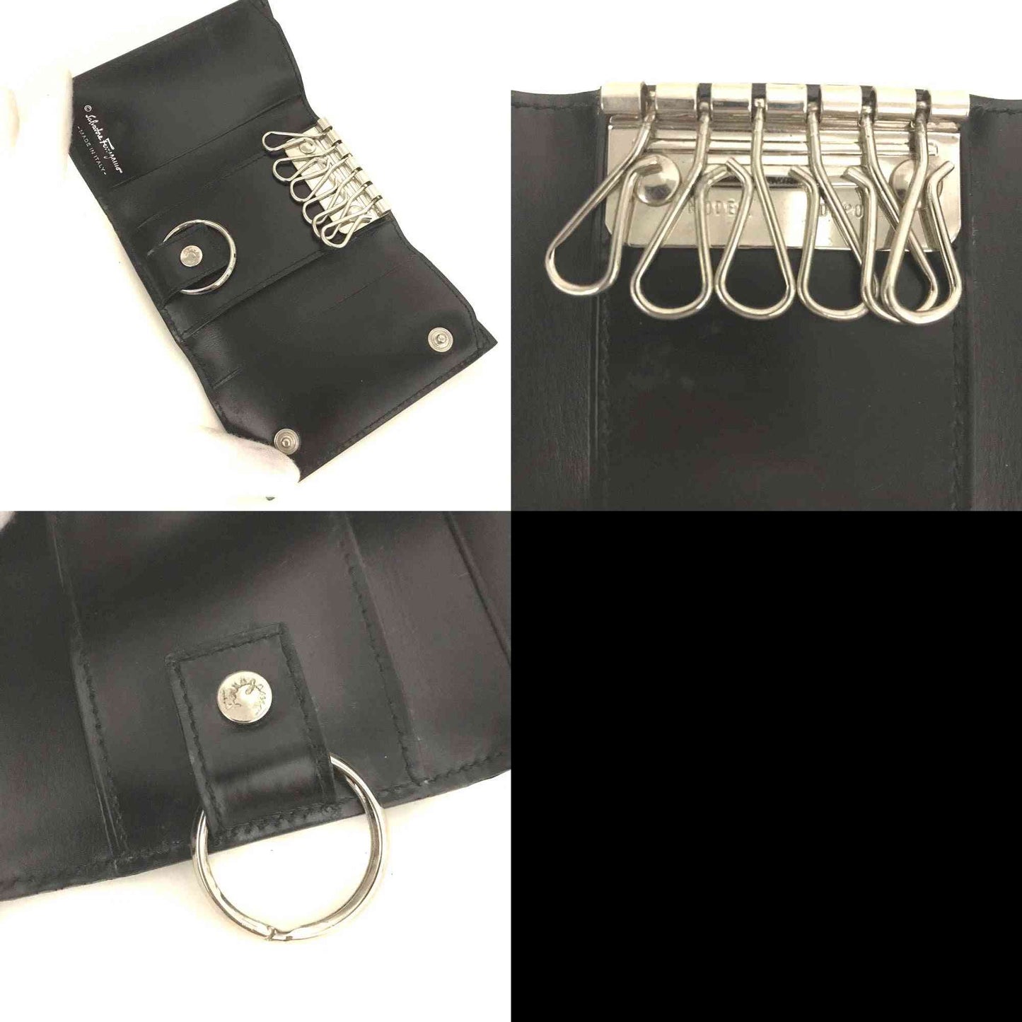 Salvatore Ferragamo Gancini Leather 6 Ring Key Case Black
