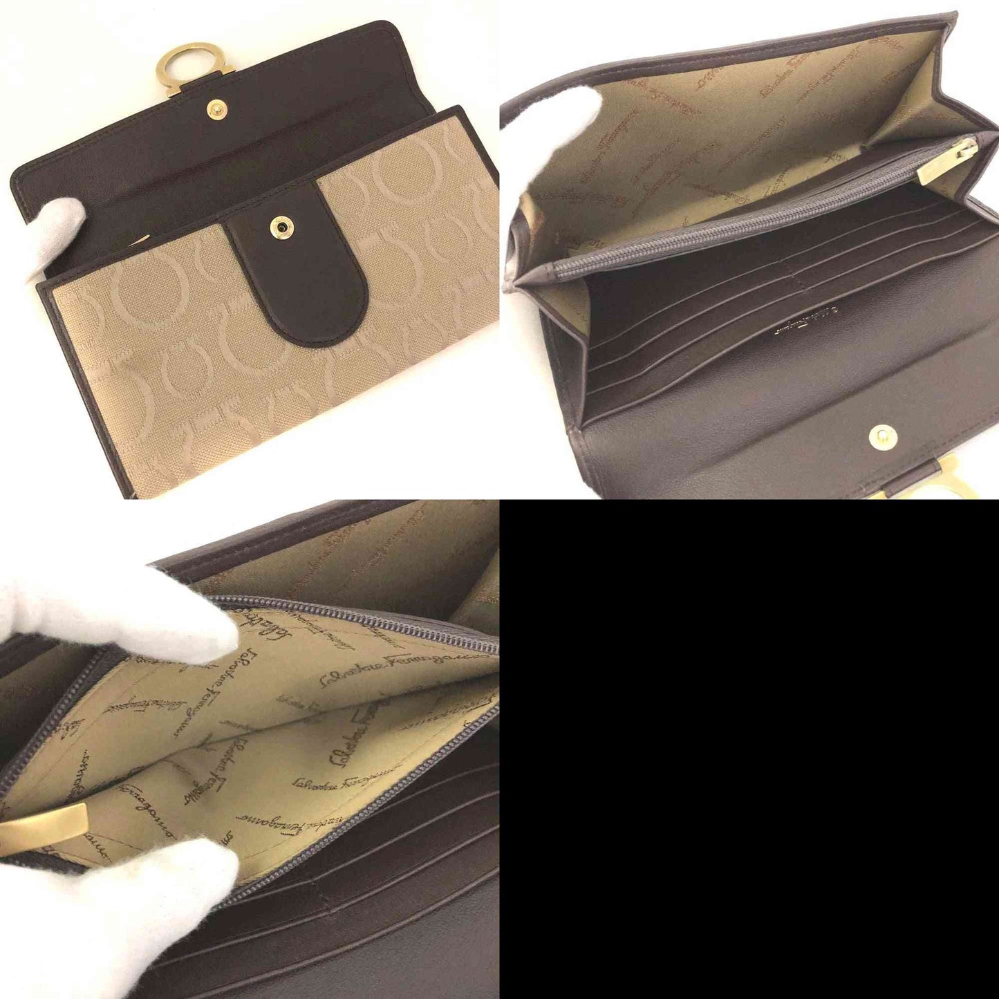 Salvatore Ferragamo Gancini Canvas Leather Long Bifold Wallet