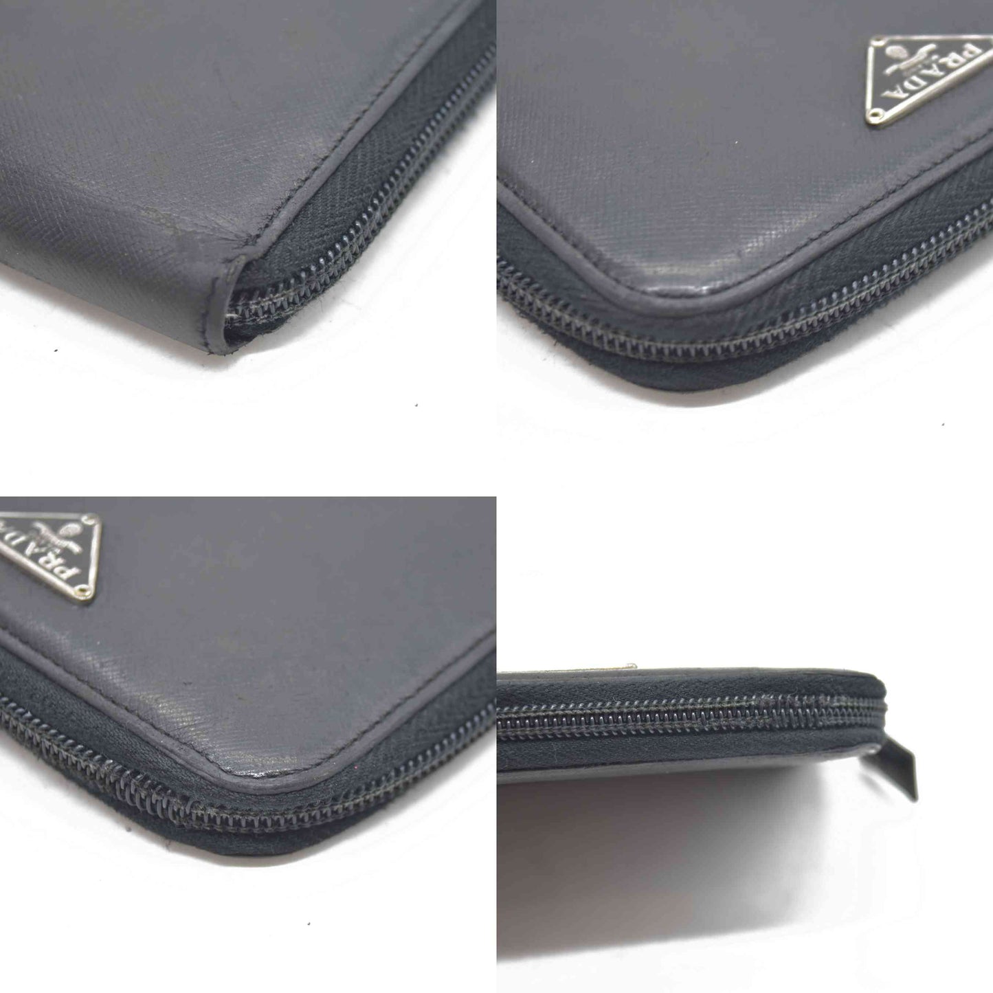 $725 Prada Logo Plaque Saffiano Wallet Black