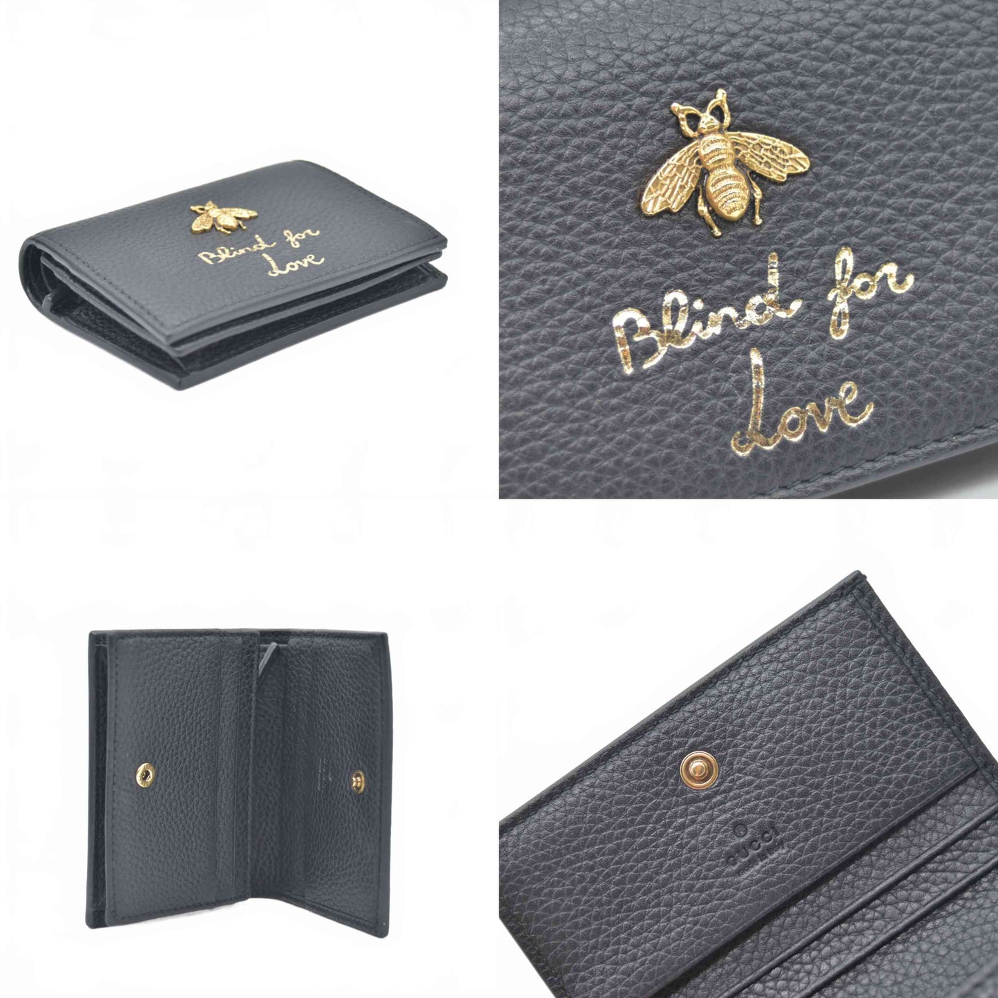 $550 2019 Gucci Calfskin Blind for Love Card Case Black CONSIGNMENT
