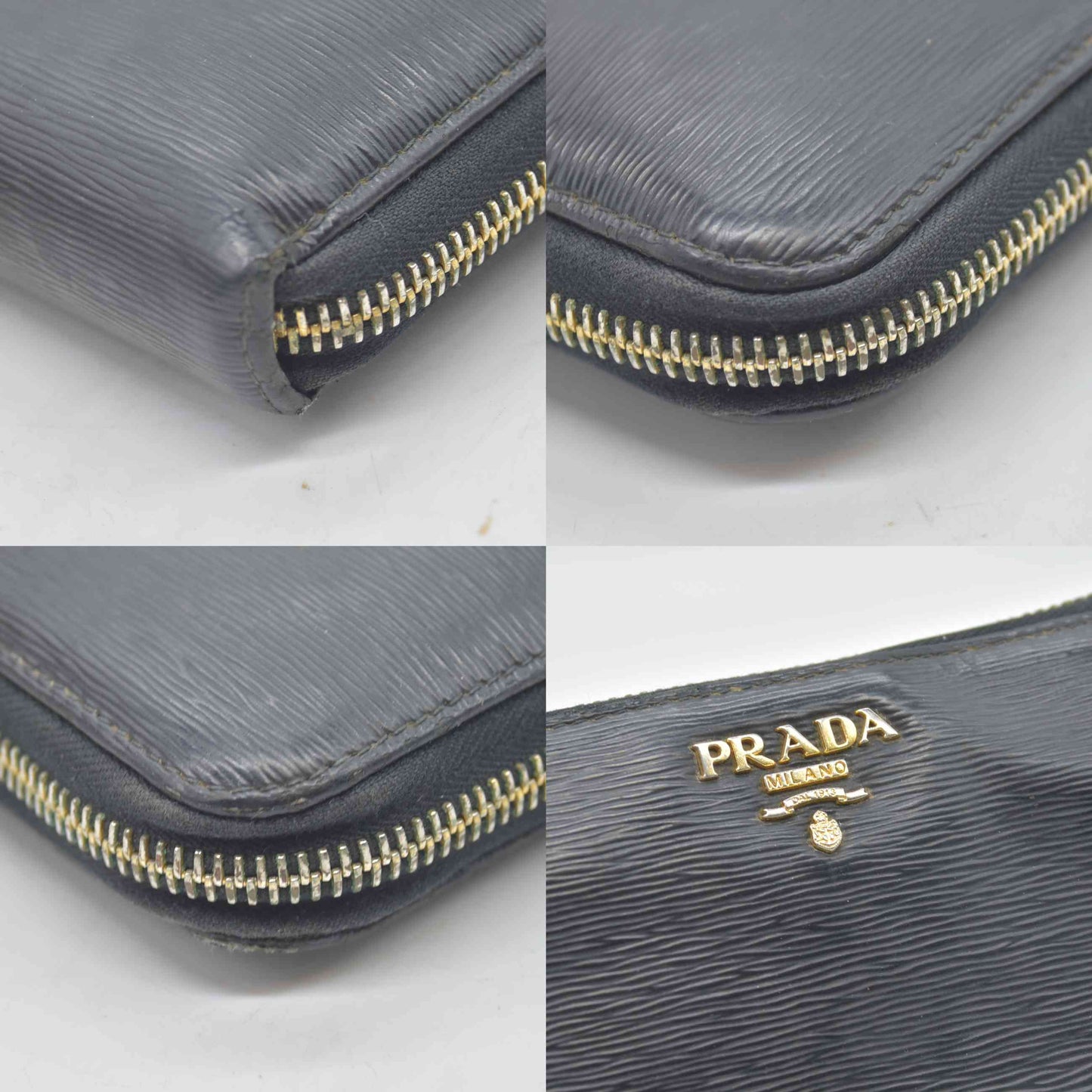 $1070 PRADA Vitello Move Bi-Color Zip Around Wallet Black