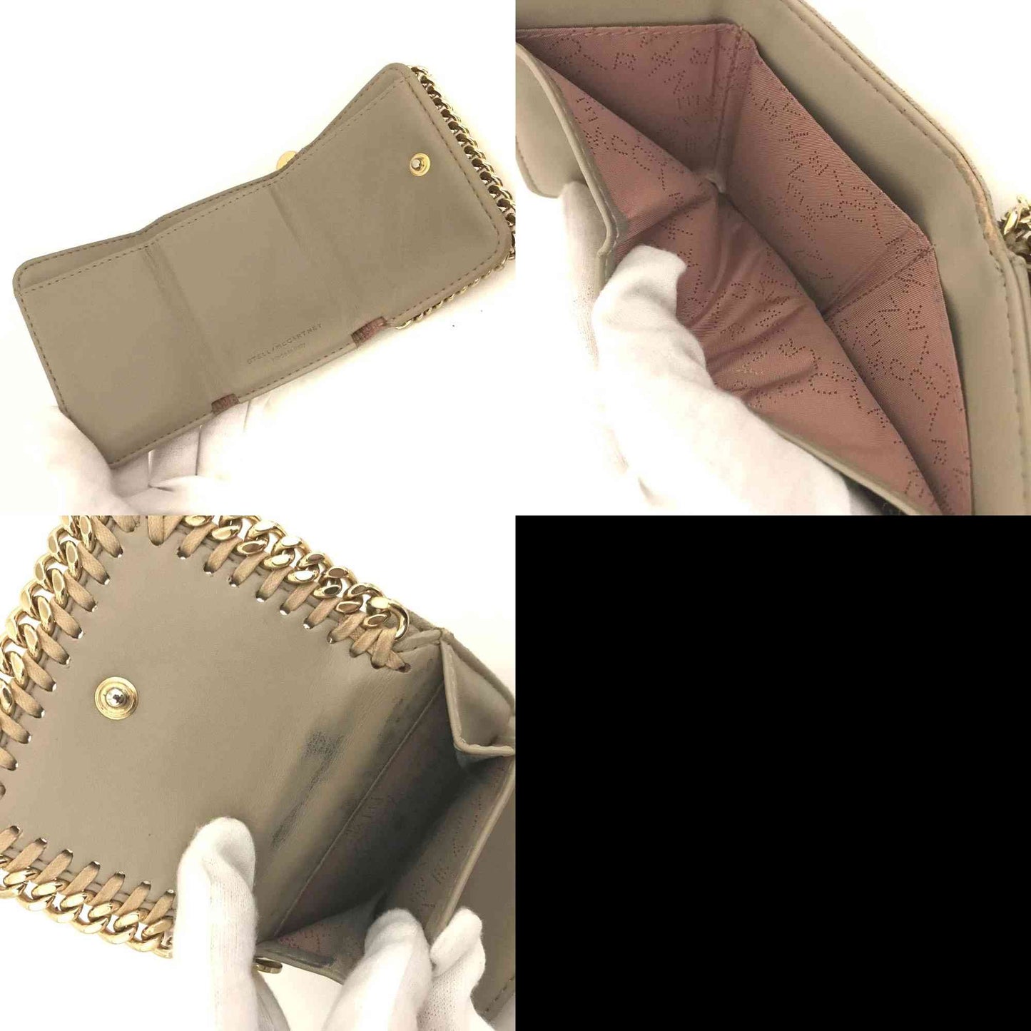 $495 Stella McCartney Falabella Vegan Leather Trifold Wallet Beige