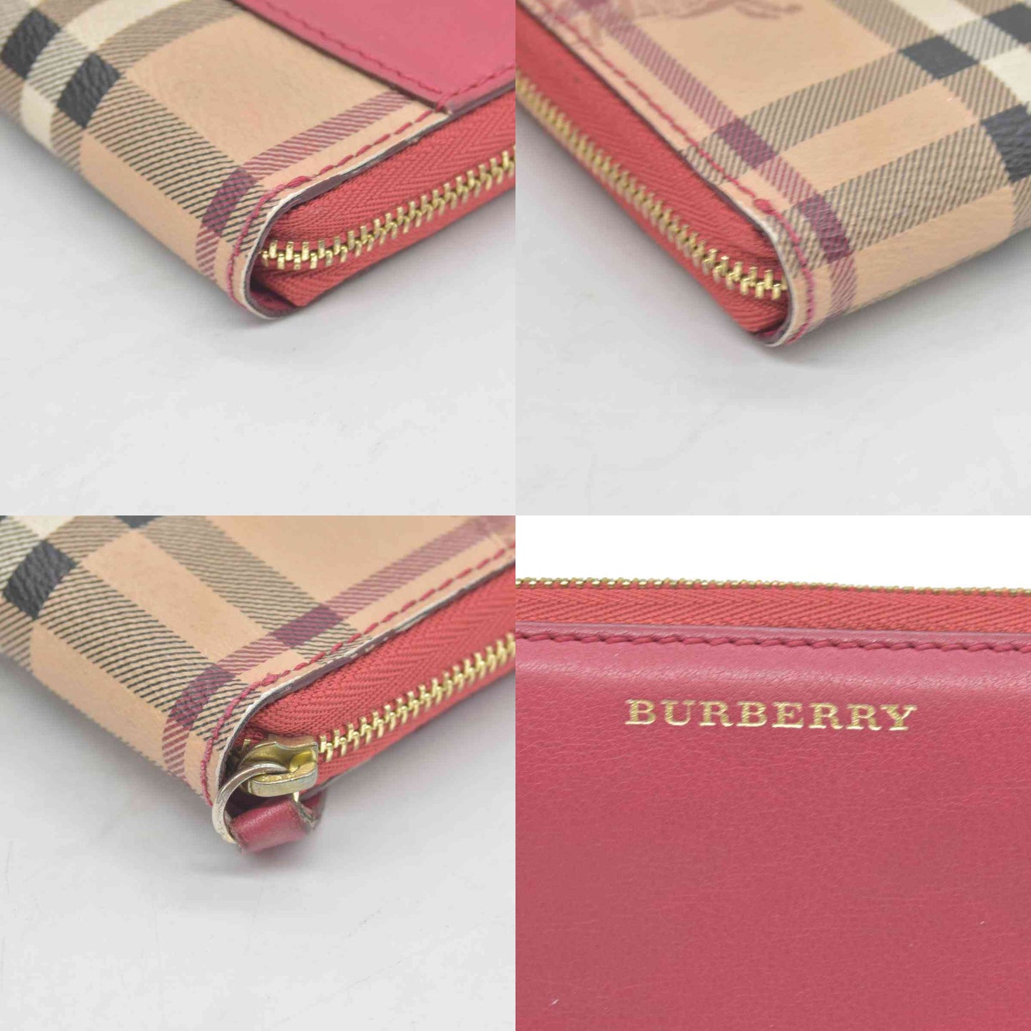 Burberry Grainy Calfskin House Check Elmore Zip Around Wallet Russet Red CONSIGNMENT