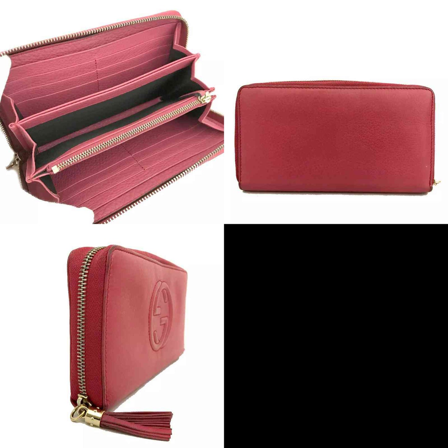 \Gucci  Pebbled Calfskin Soho Zip Around Wallet Red