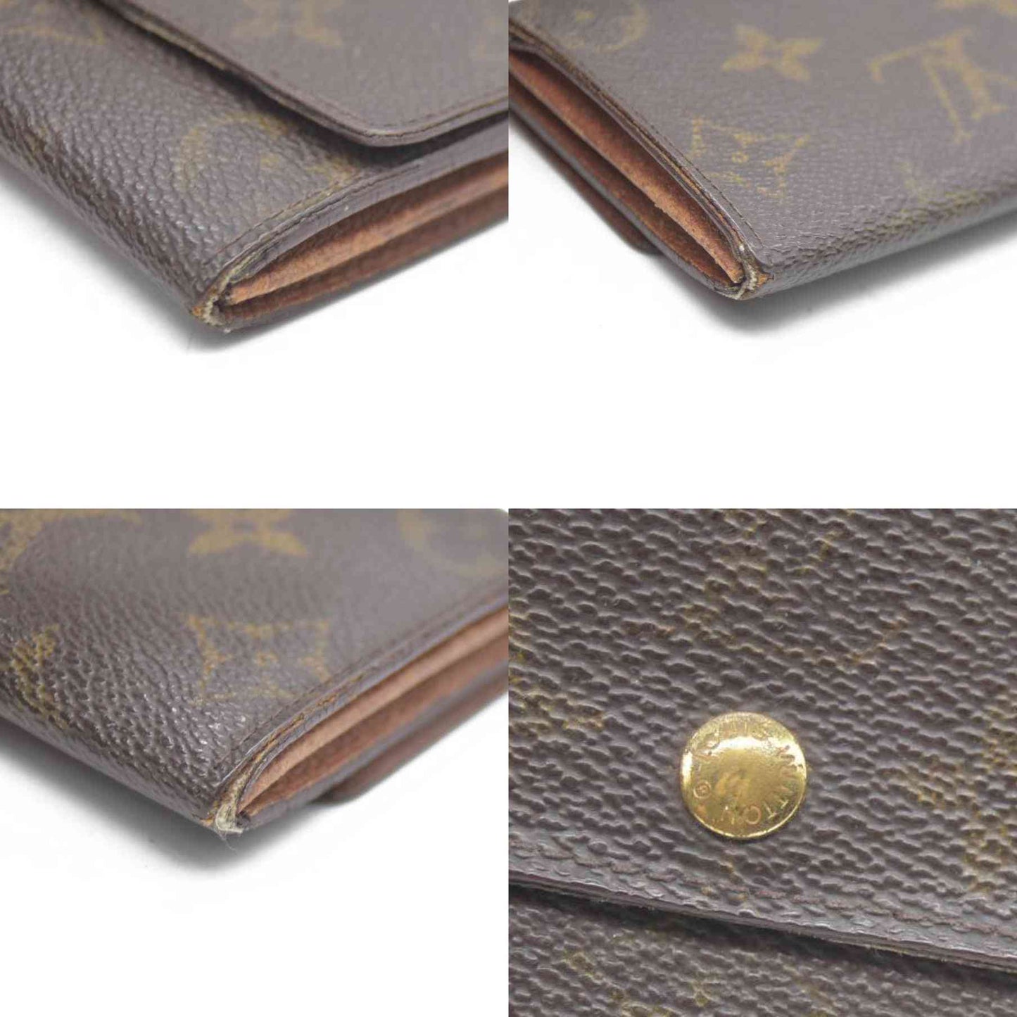Louis Vuitton Monogram Porte Monnaie Plat Coin Purse Wallet Brown