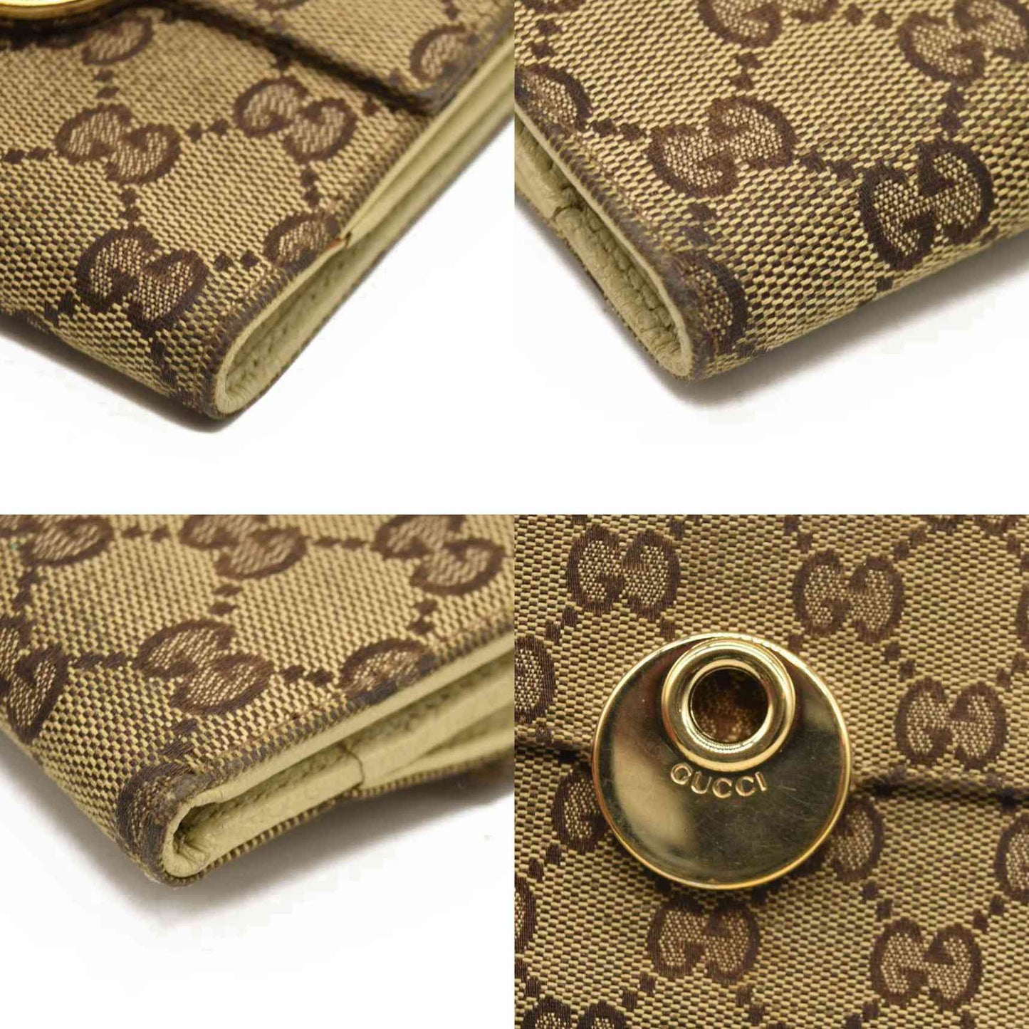 GUCCI GG Logo Canvas Leather Bifold Wallet Beige