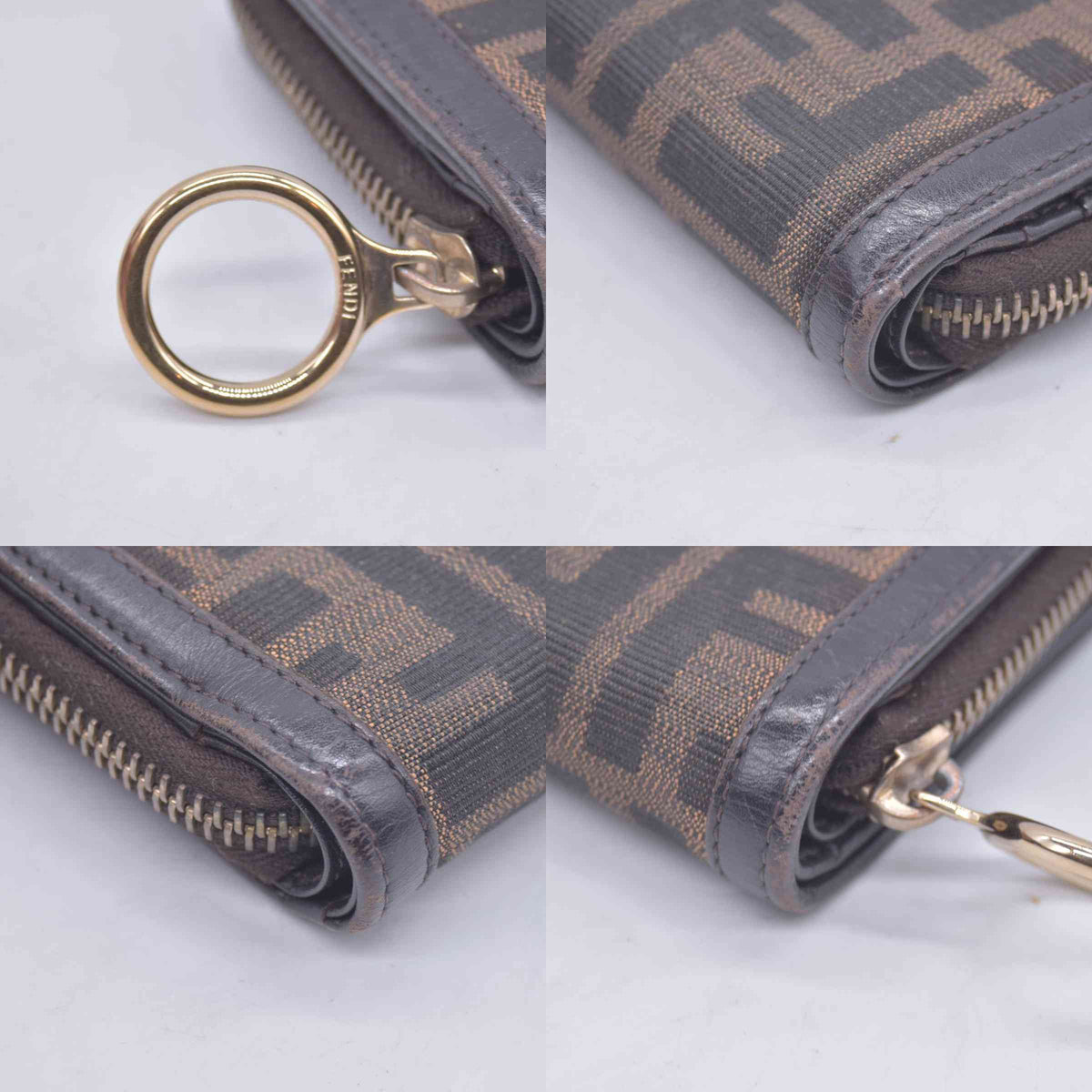 $650 Fendi Zucca Canvas Compact Zip Around Wallet CONSIGNMENT