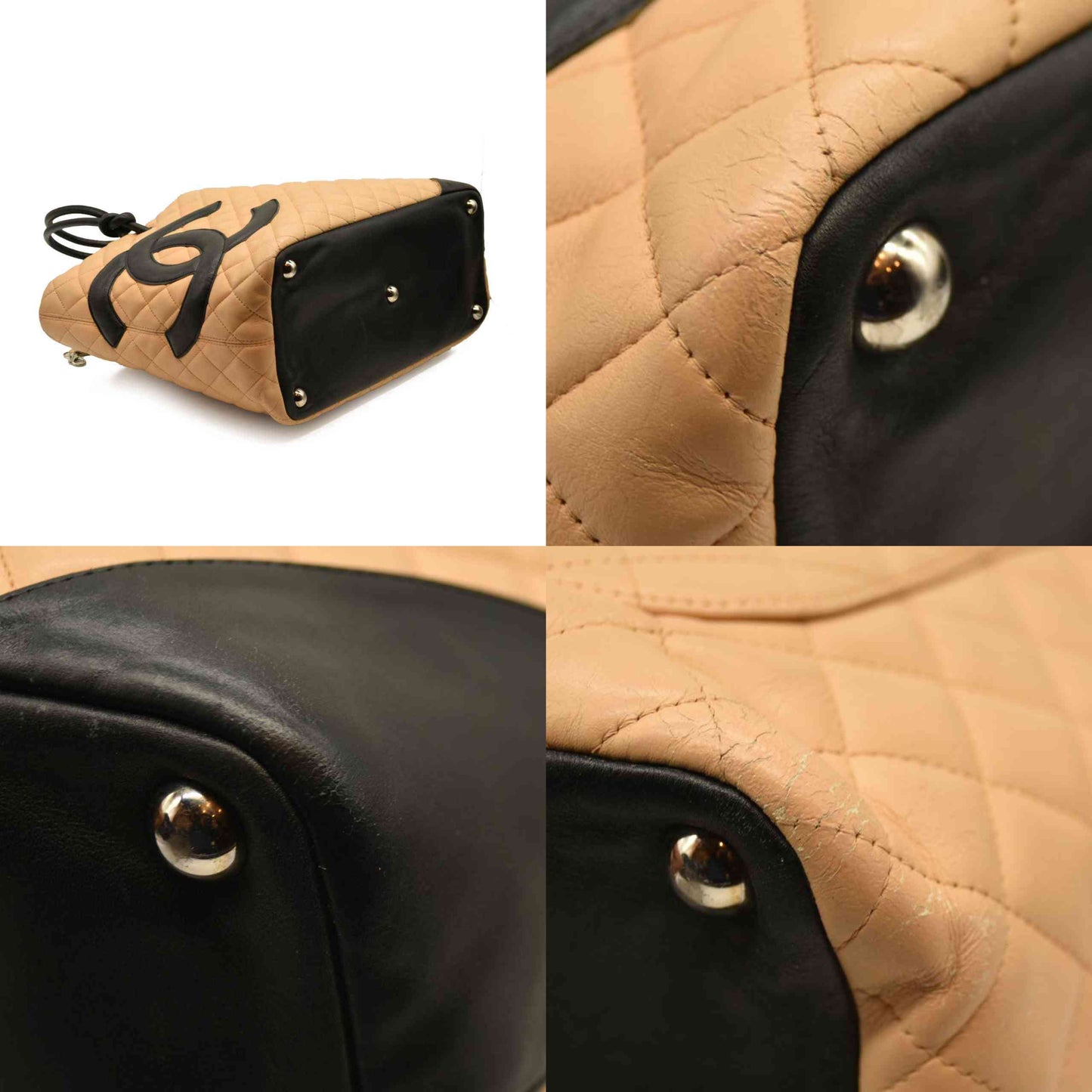 $2250 Chanel Calfskin Quilted Medium Cambon Tote Beige Black