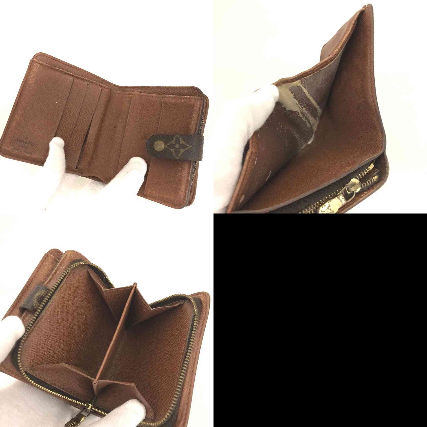 Louis Vuitton Monogram Compact Zip Bifold Wallet Brown MI0979