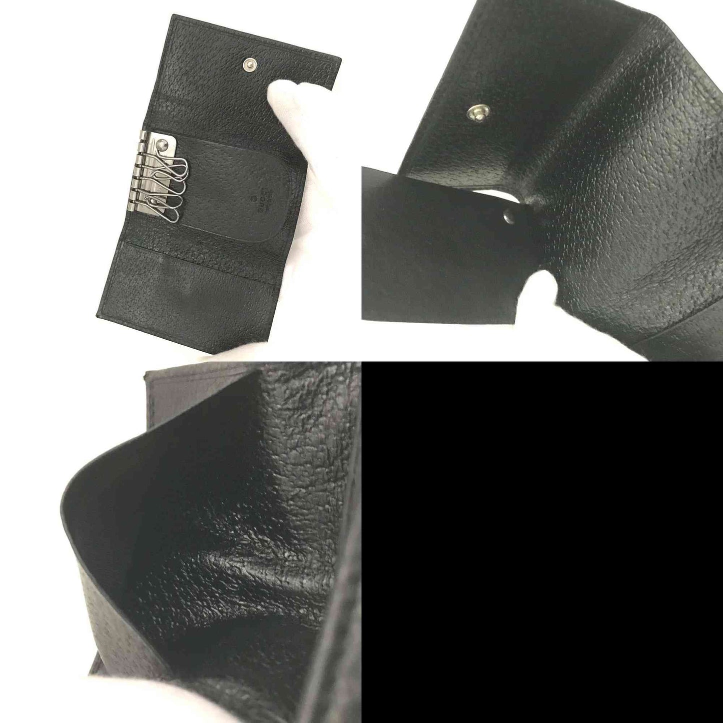 GUCCI G Logo Leather 6 Ring Key Case Black