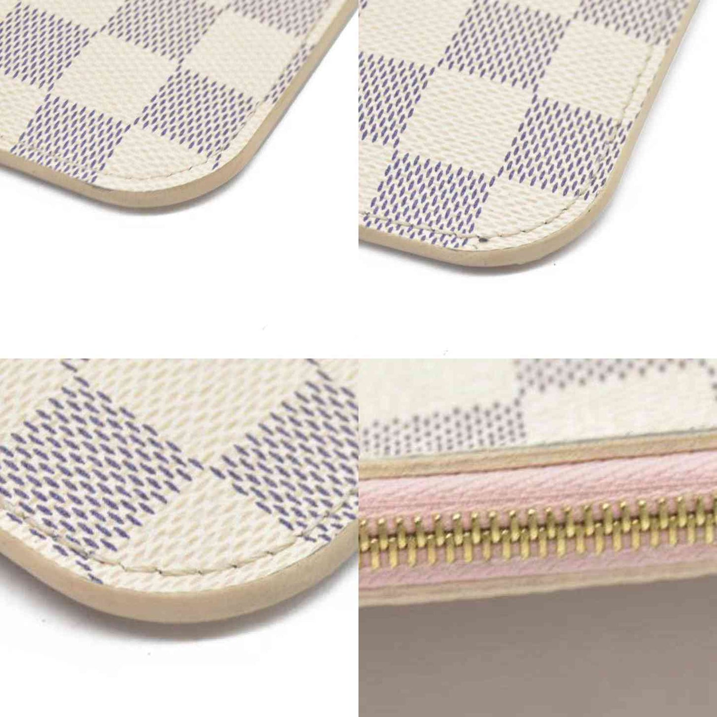 $2170 Louis Vuitton Damier Azur Neverfull MM GM Pochette Rose Ballerine MS3108