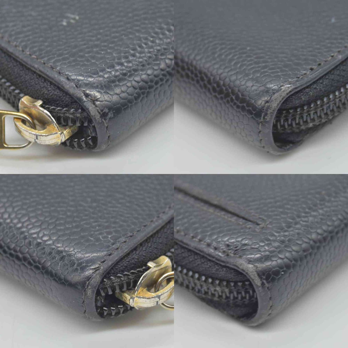 $925 Chanel Caviar Large Timeless CC Zip Around Wallet BlackCONSIGNMENT