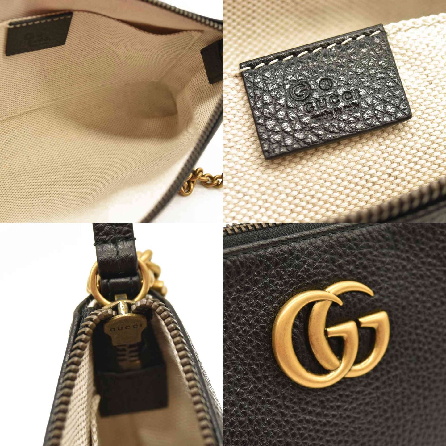 Gucci GG Logo Leather Square Chain Shoulder Bag Black NEW Marmont Crossbody