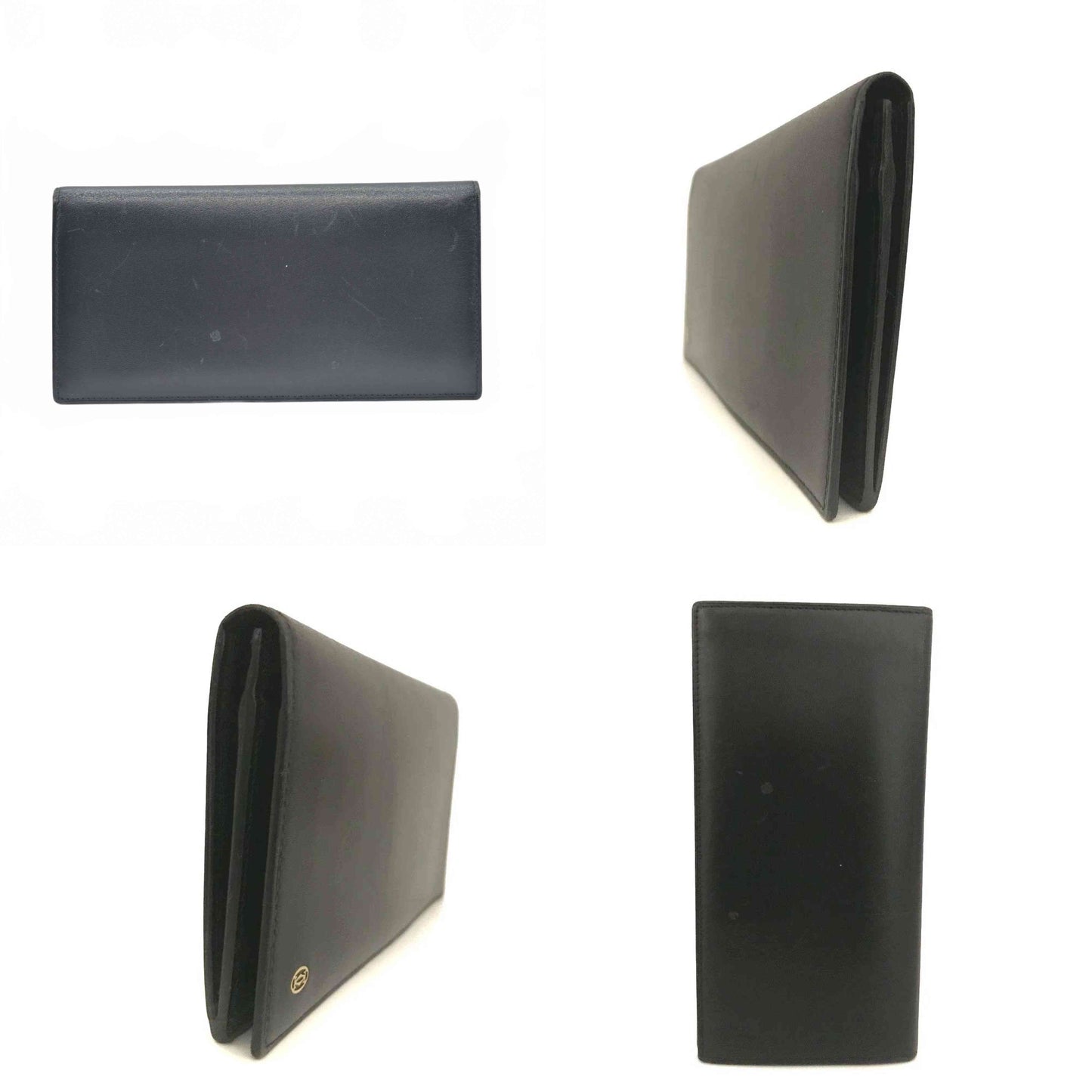 $800 Pasha de Cartier Leather Long Bifold Wallet Black