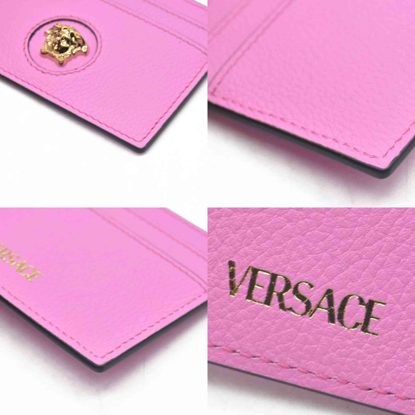 $295 Versace Medusa Insignia Pink Leather Card Holder CONSIGNMENT