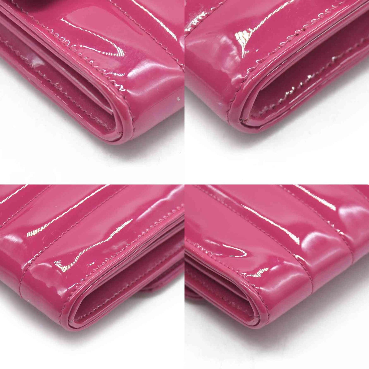 $1750 Saint Laurent Patent Leather Matelasse Monogram Vicky Chain Wallet  Pink