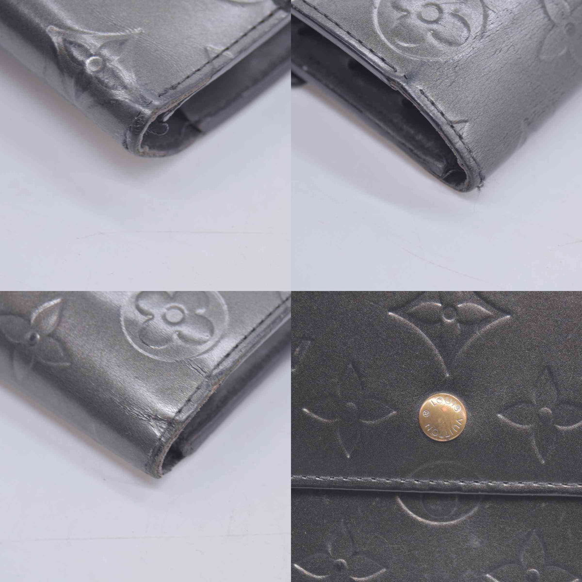 $720 2005 Louis Vuitton Mat Monogram Porte Tresor International Grey TH0055 CONSIGNMENT 10020952