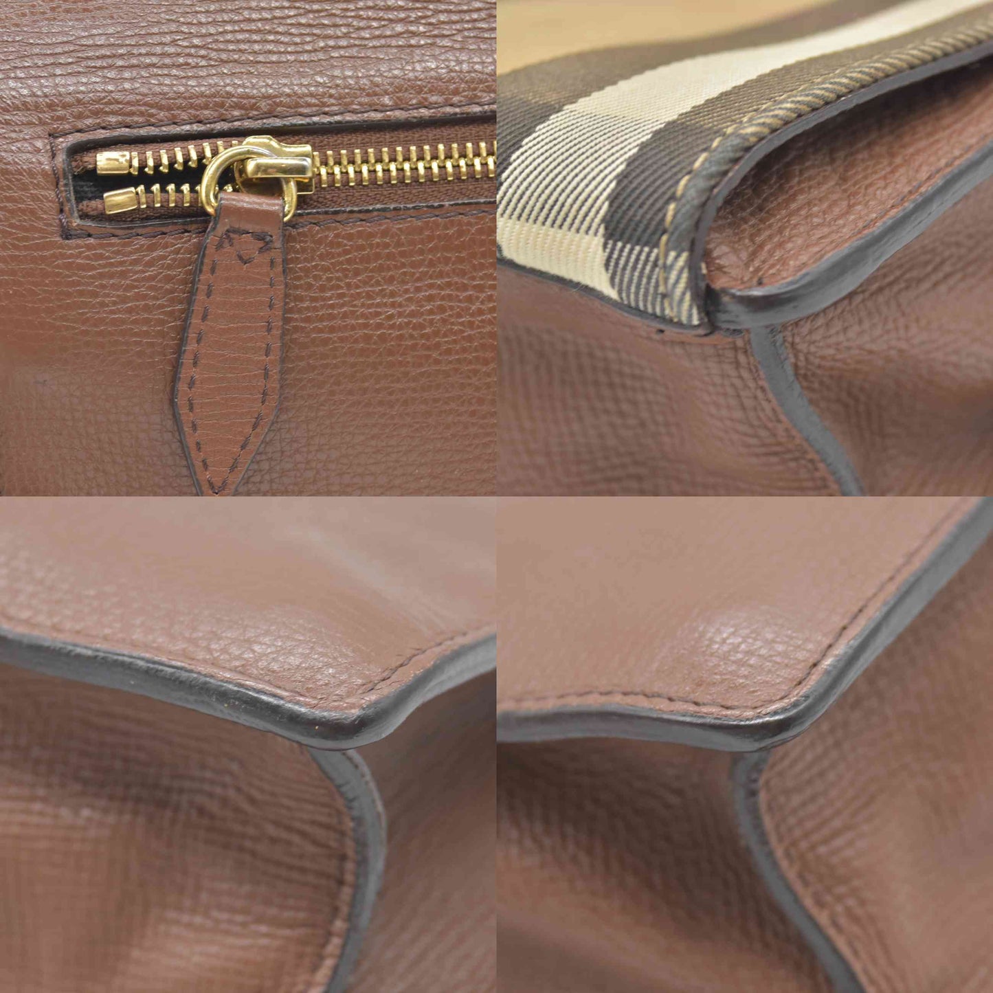 $1290 Burberry Derby Calfskin House Check Small Macken Crossbody Bag Tan