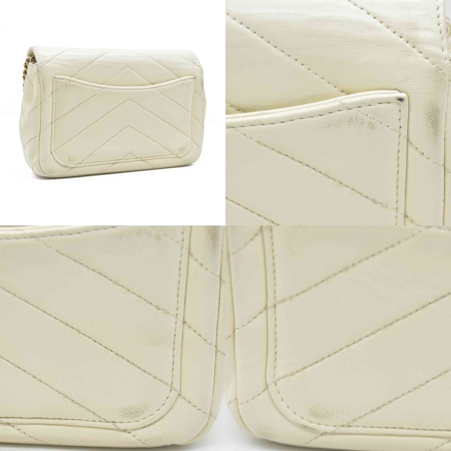 2016 $3400 Chanel Ivory Chevron Quilted Leather Paris-Seoul Coco Envelope Small Crossbody Bag