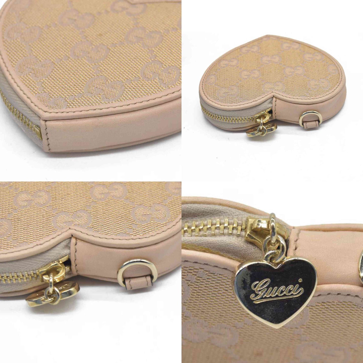 $480 Gucci GG Canvas Heart Coin Purse