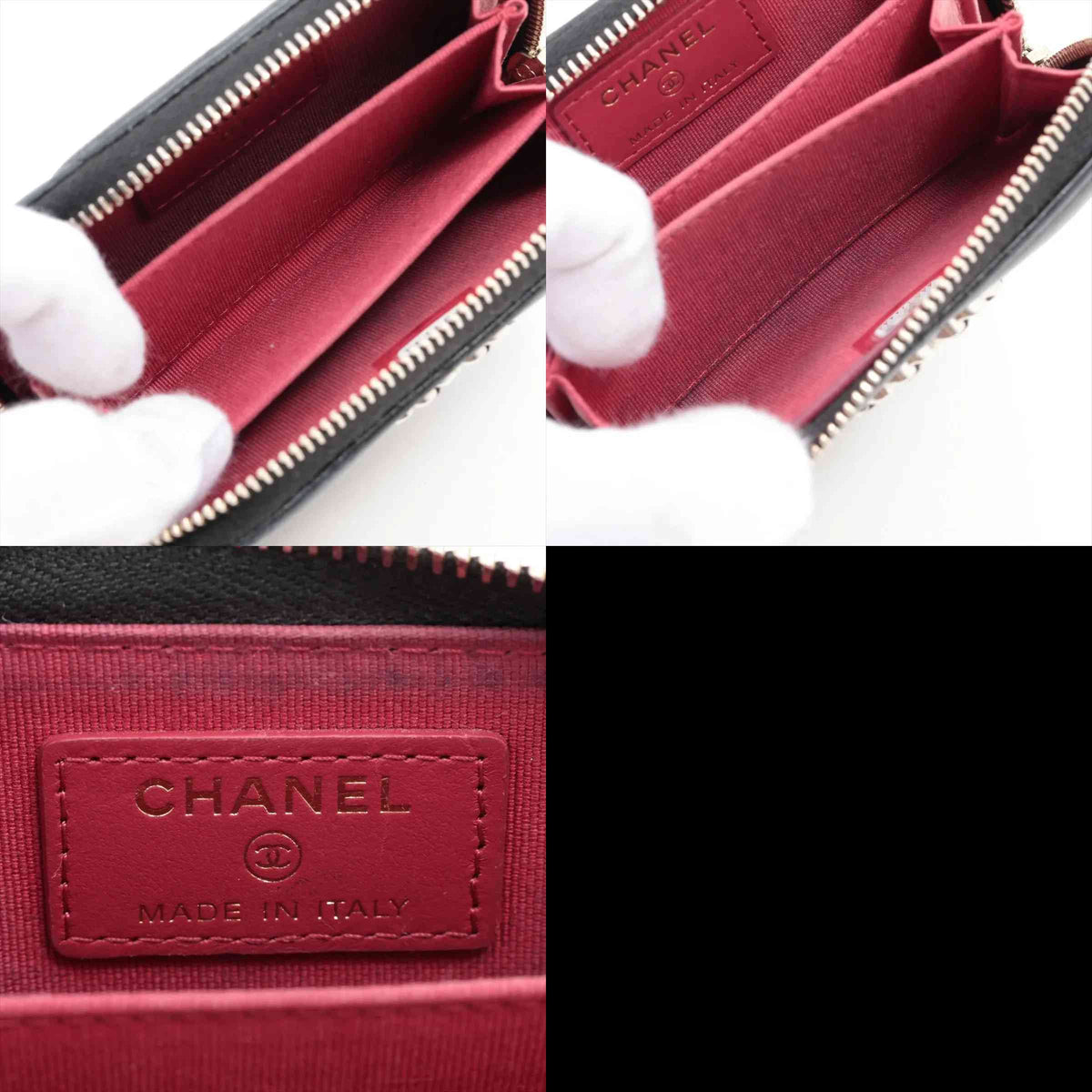 Chanel CHANEL 19 Lambskin Coin Purse Black Silver Metal 10021120