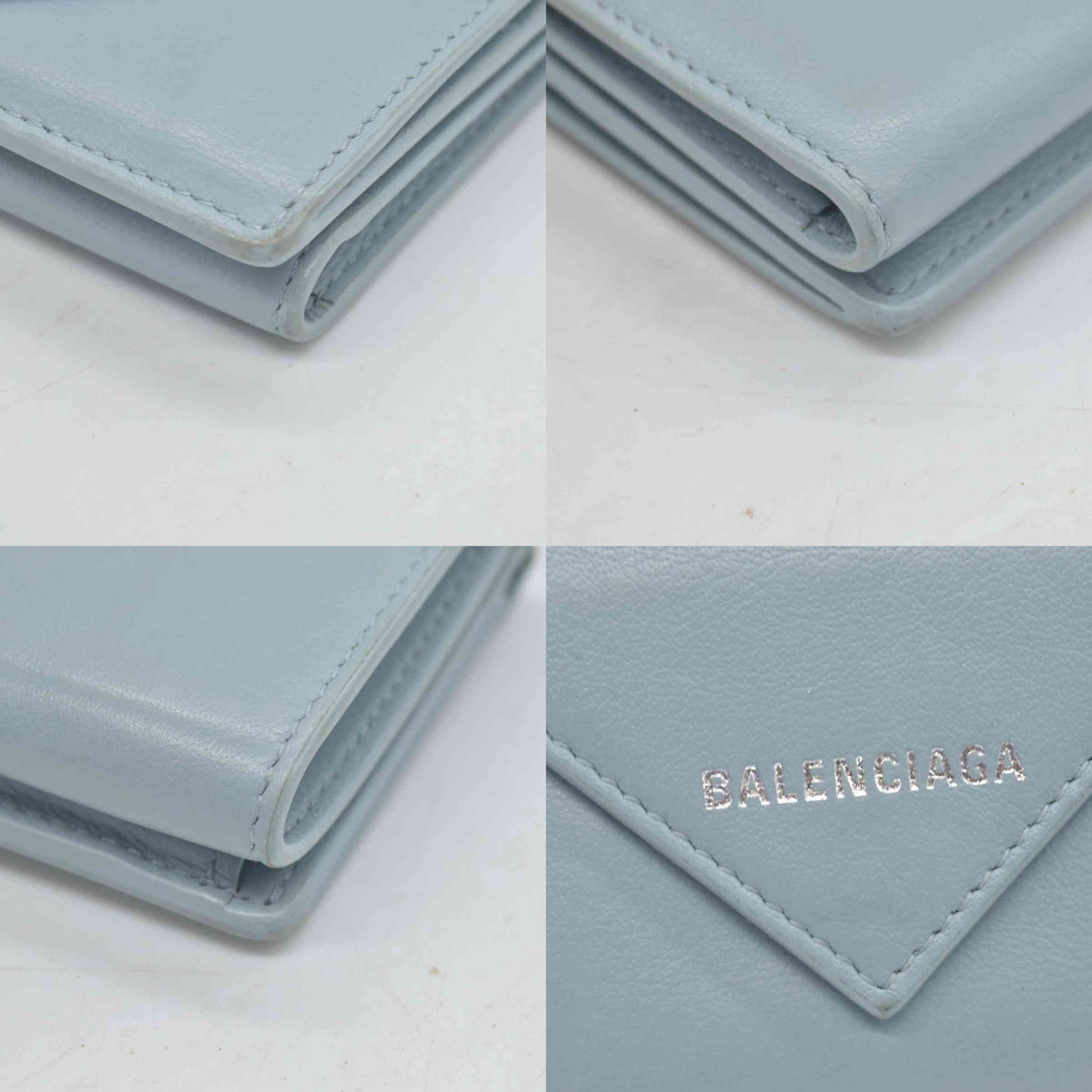 $475 Balenciaga Leather Compact Mini Papier Wallet Blue CONSIGNMENT
