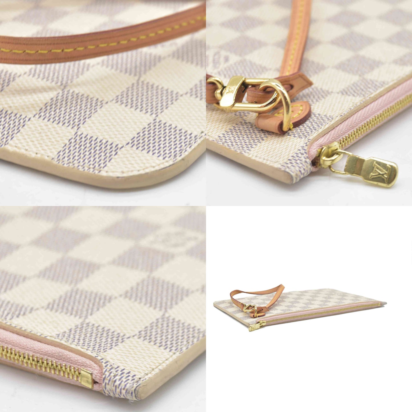 AUCTION $600 Louis Vuitton  Damier Azur Neverfull MM GM Pochette Rose Ballerine