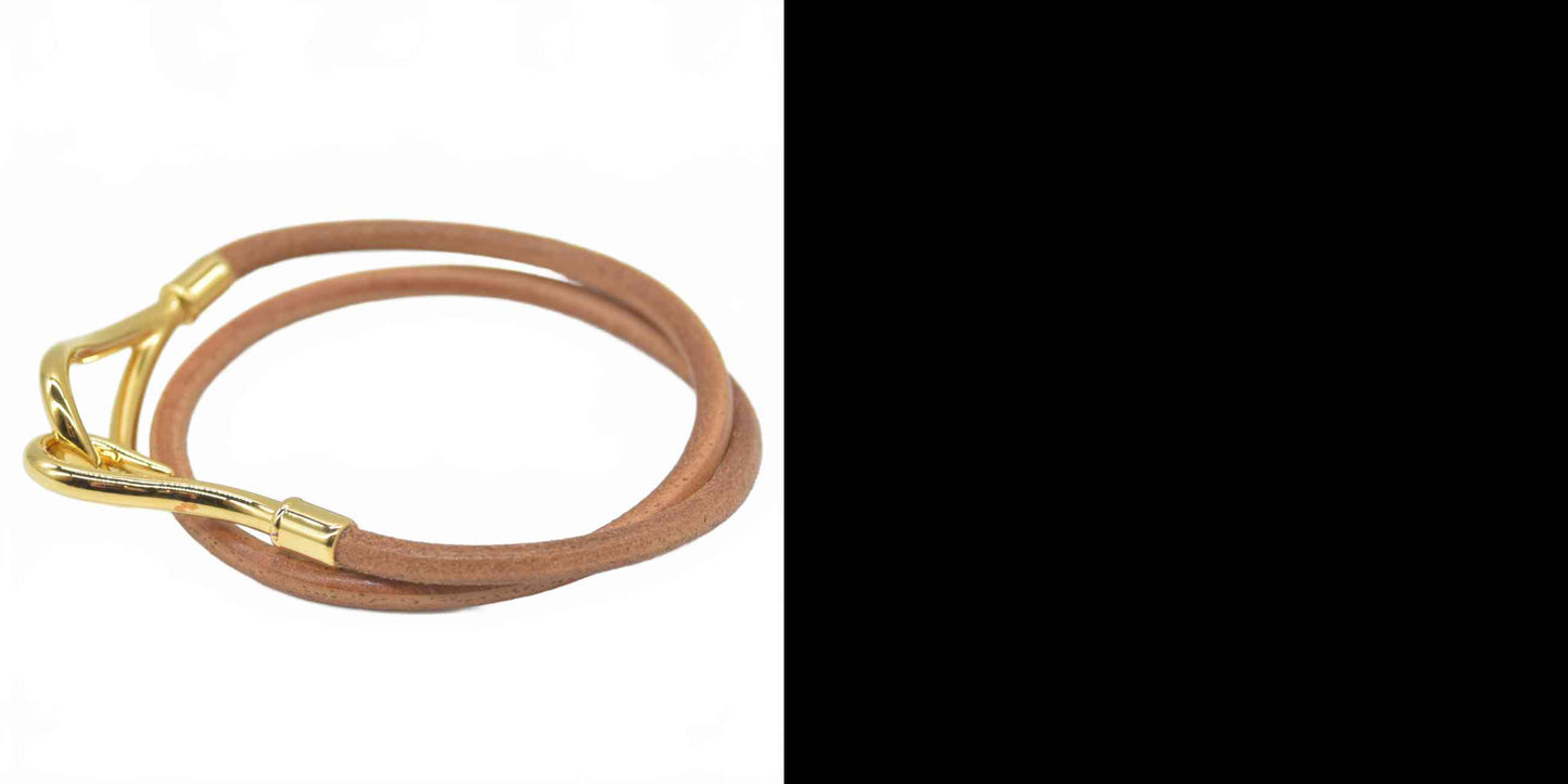 $430 Hermes Leather Jumbo Hook Double Tour Bracelet