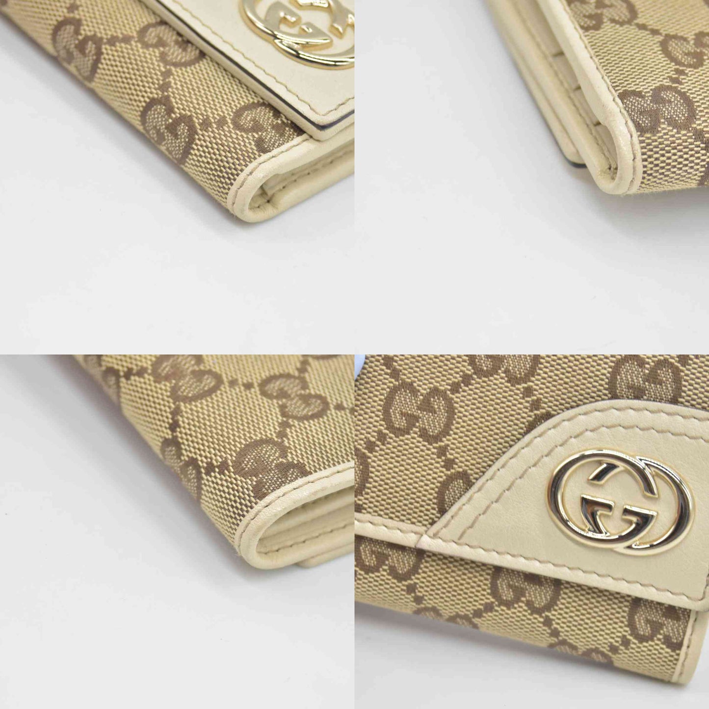 $490 Gucci CONSIGNMENT Beige/Brown GG Canvas and Leather Interlocking G French Wallet