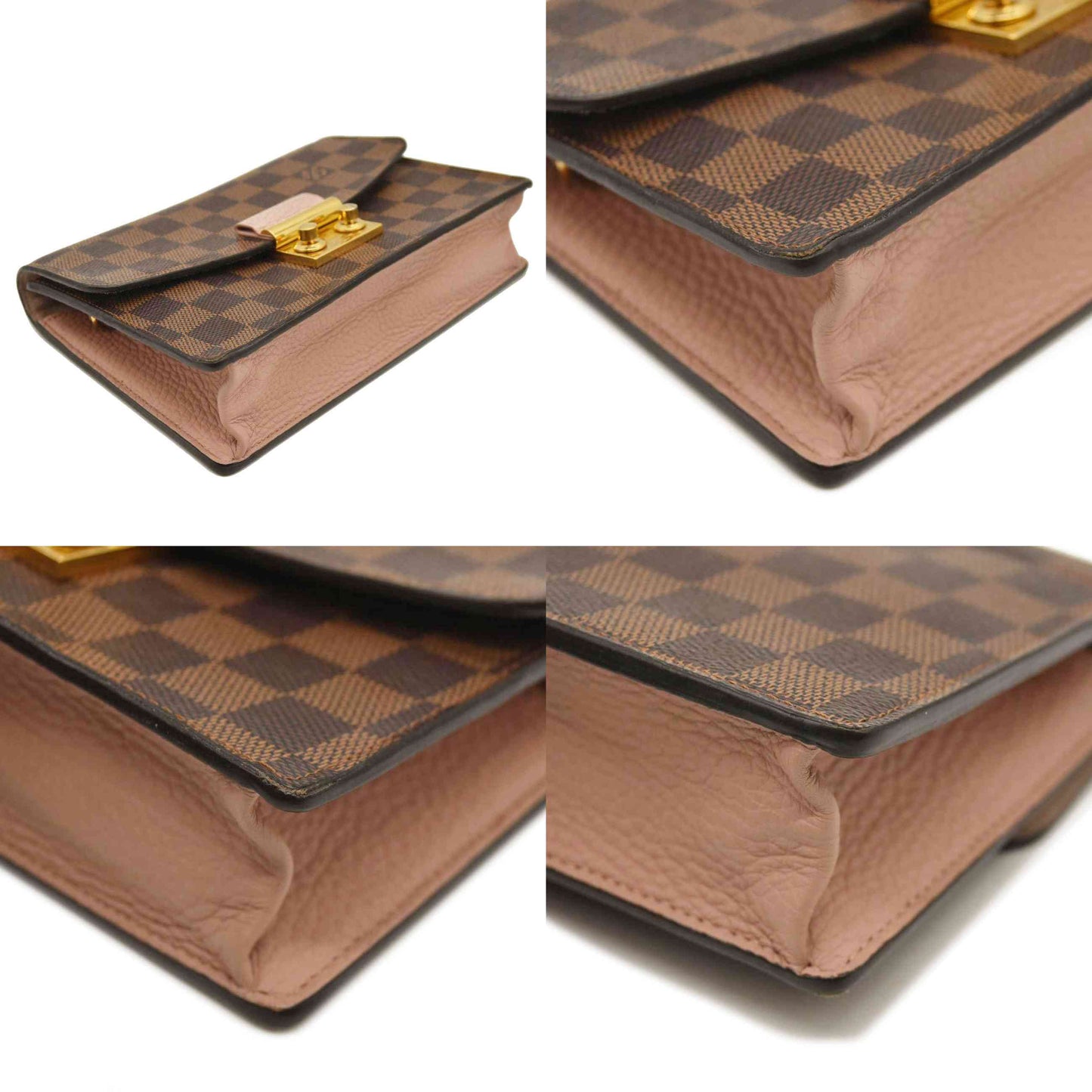 LOUIS VUITTON  Damier Ebene Croisette Chain Wallet Rose Ballerine MI2260