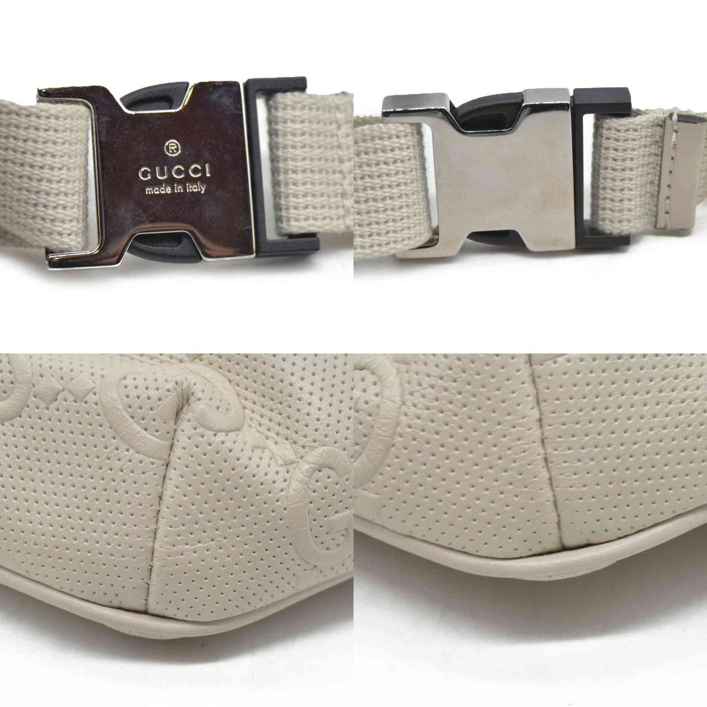 $950 Gucci  Calfskin GG Tennis Embossed Belt Bag Mystic White