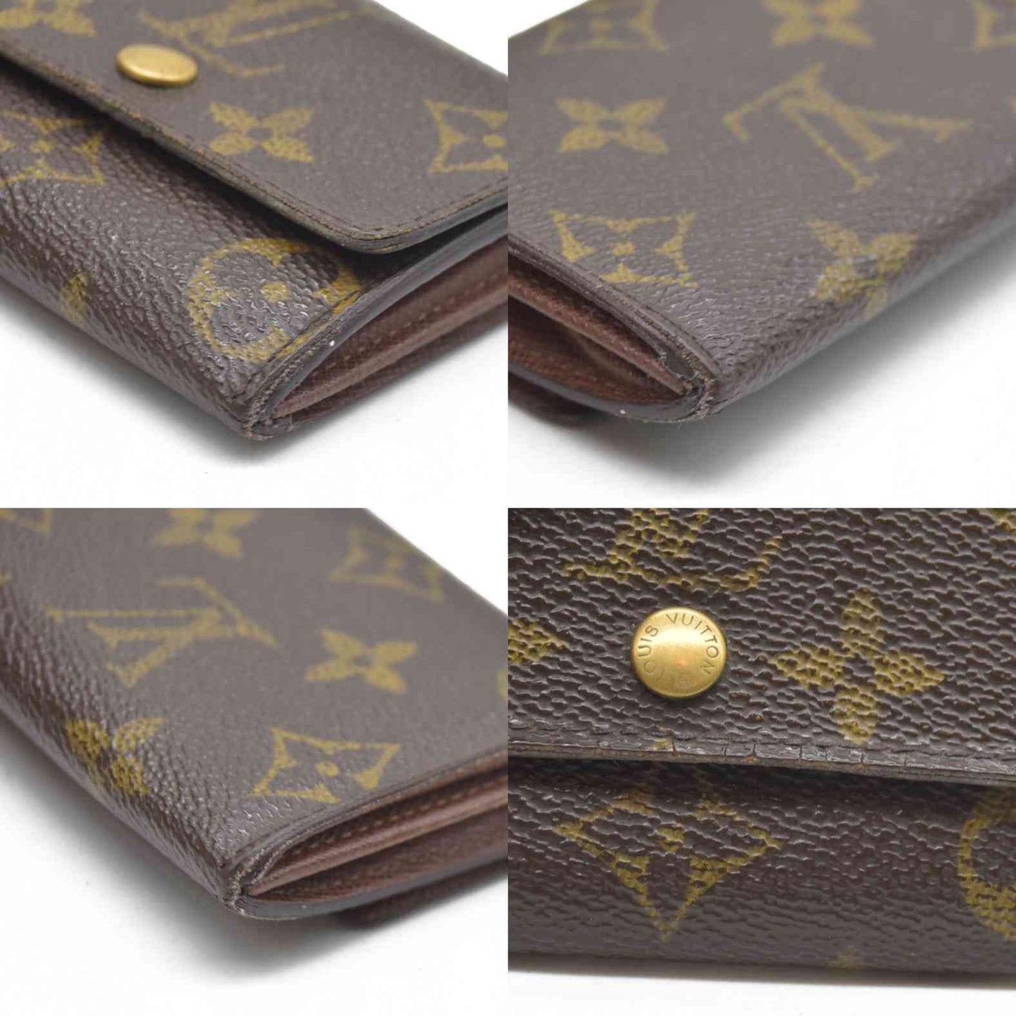 AUCTION $430 Louis Vuitton Monogram Porte Monnaie Plat Coin Purse Wallet Brown MI0094