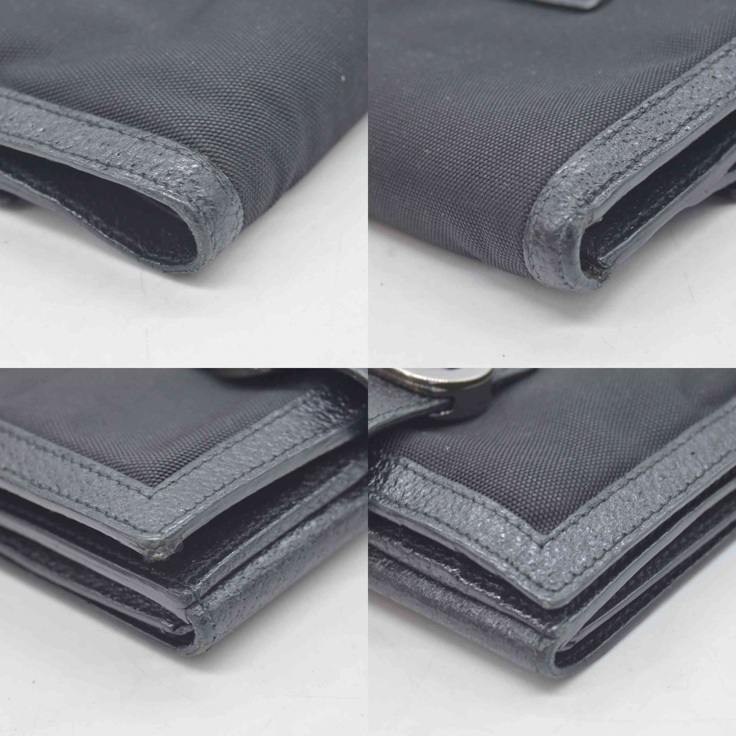 $490 GUCCI Logo Canvas Leather Bifold Wallet Black
