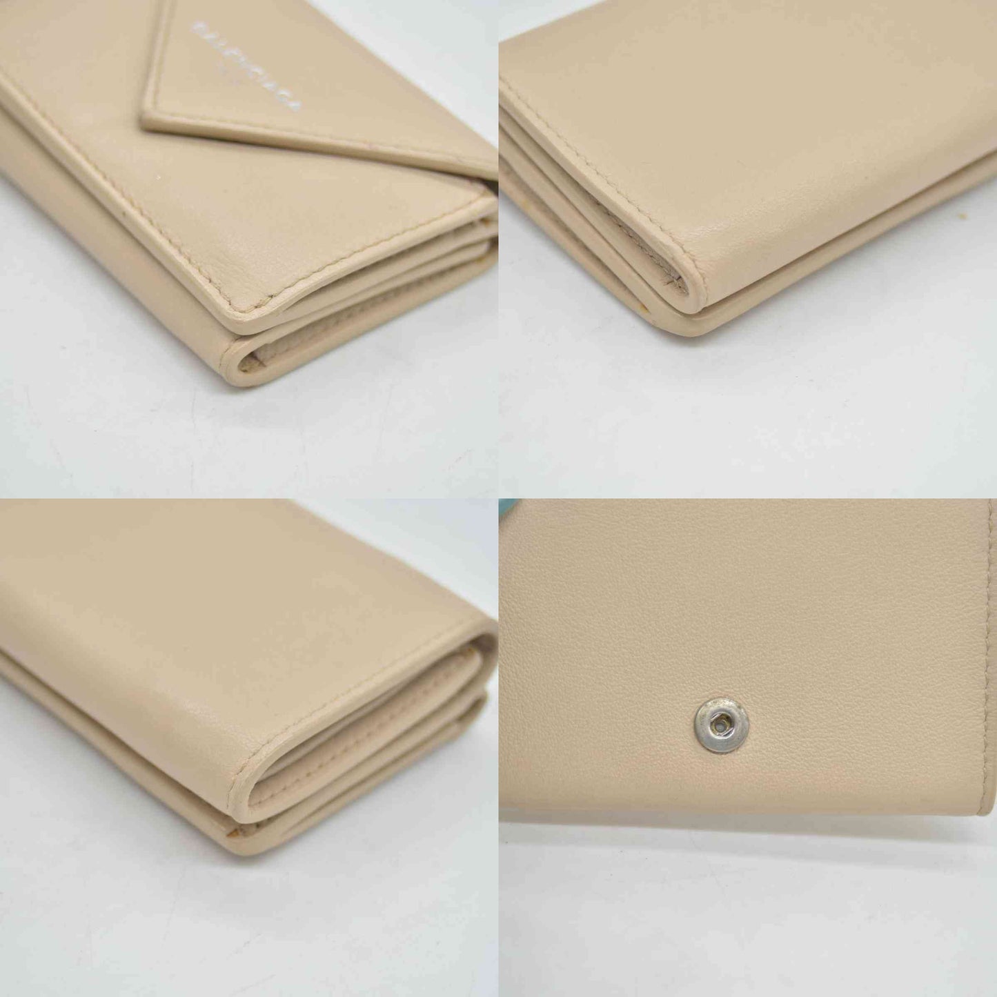 $450 BALENCIAGA Envelope Trifold Compact Wallet Beige CONSIGNMENT