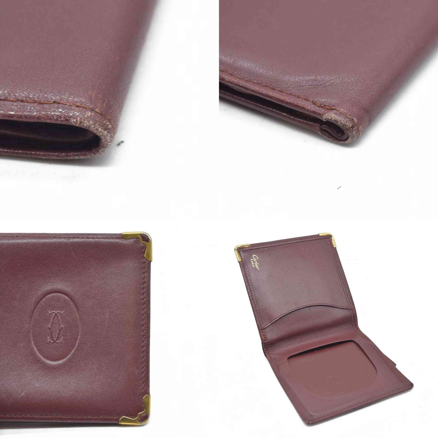$580 Must de Cartier Leather Bifold Wallet Bordeaux