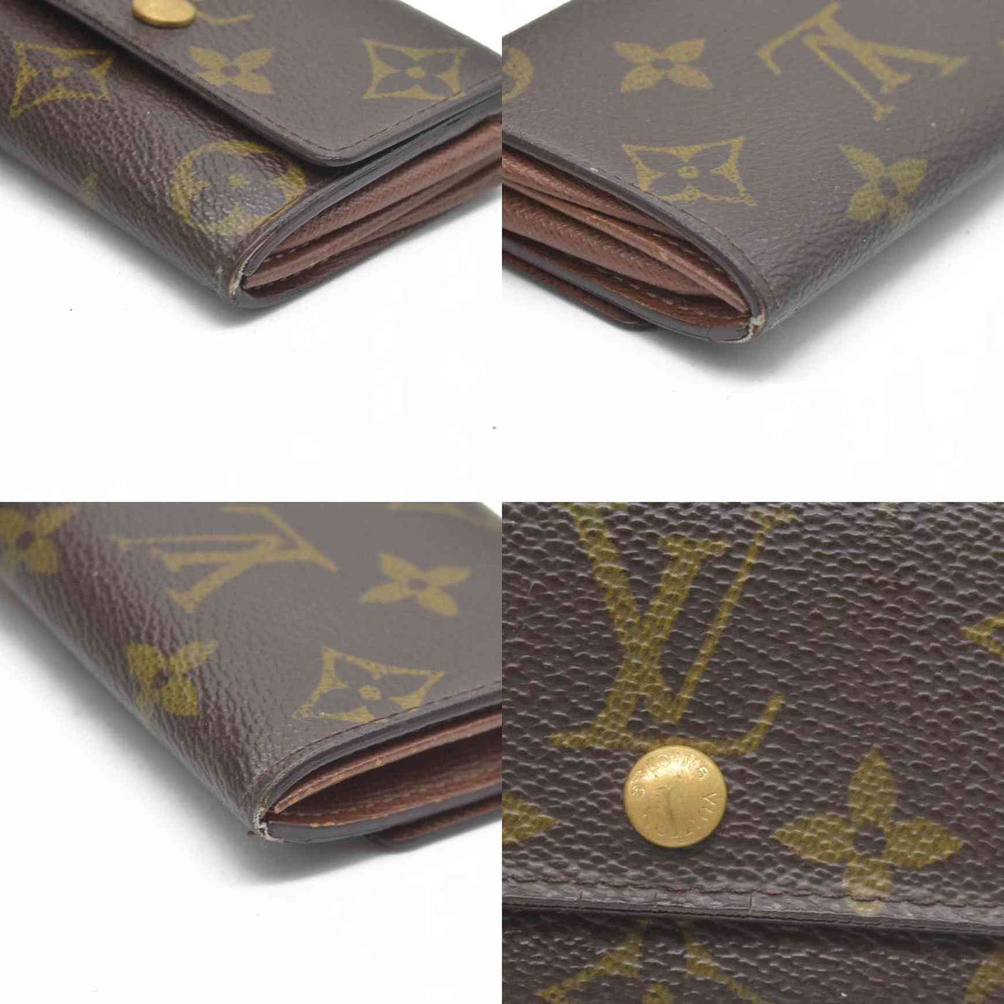$345 Louis Vuitton Monogram Porte Monnaie Plat Coin Purse Wallet Brown MI0065