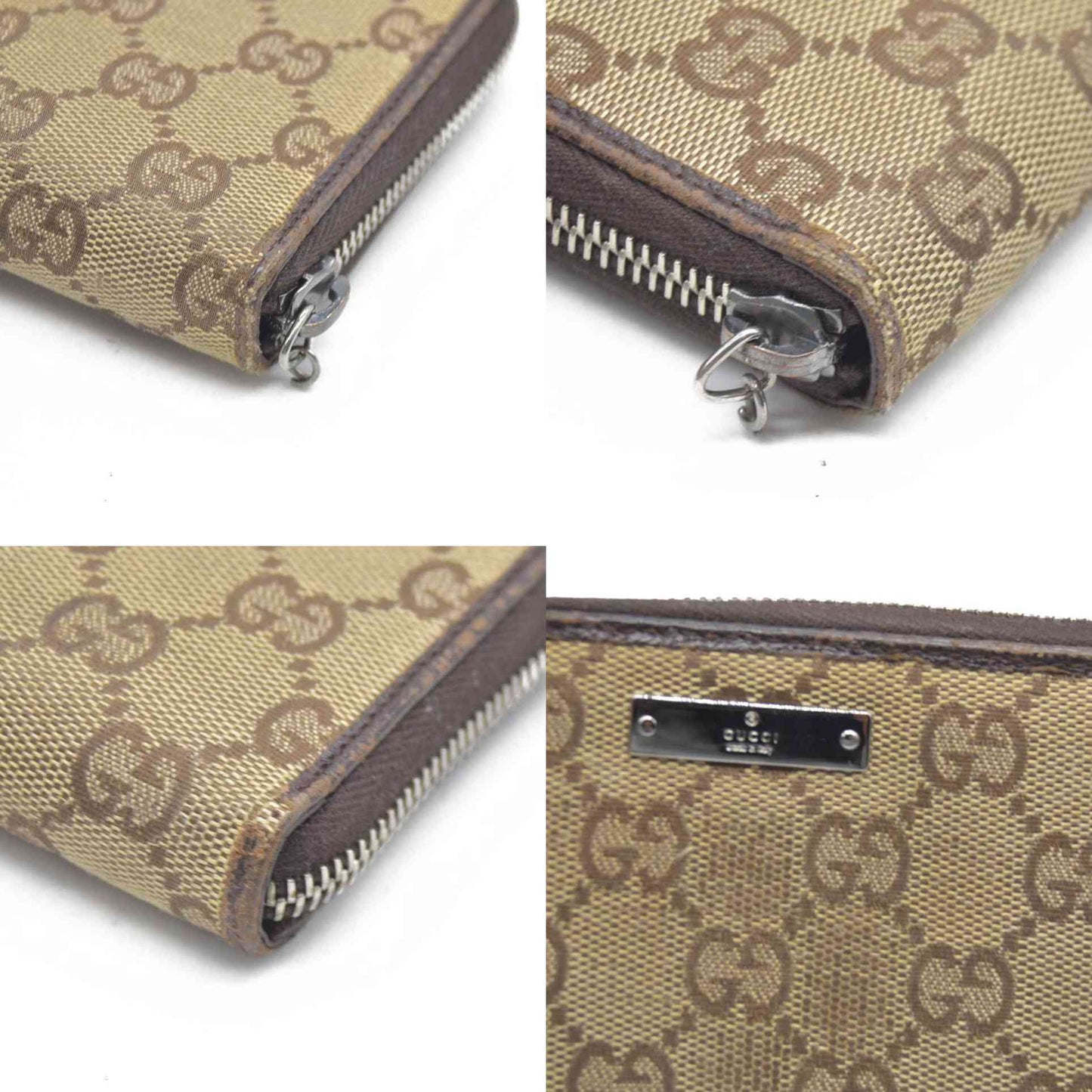 Gucci  Monogram Metal Bar Zip Around Wallet Dark Brown