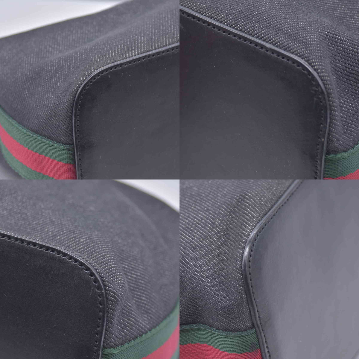 $950 GUCCI Denim Web Shoulder Bag Black CONSIGNMENT 10021242