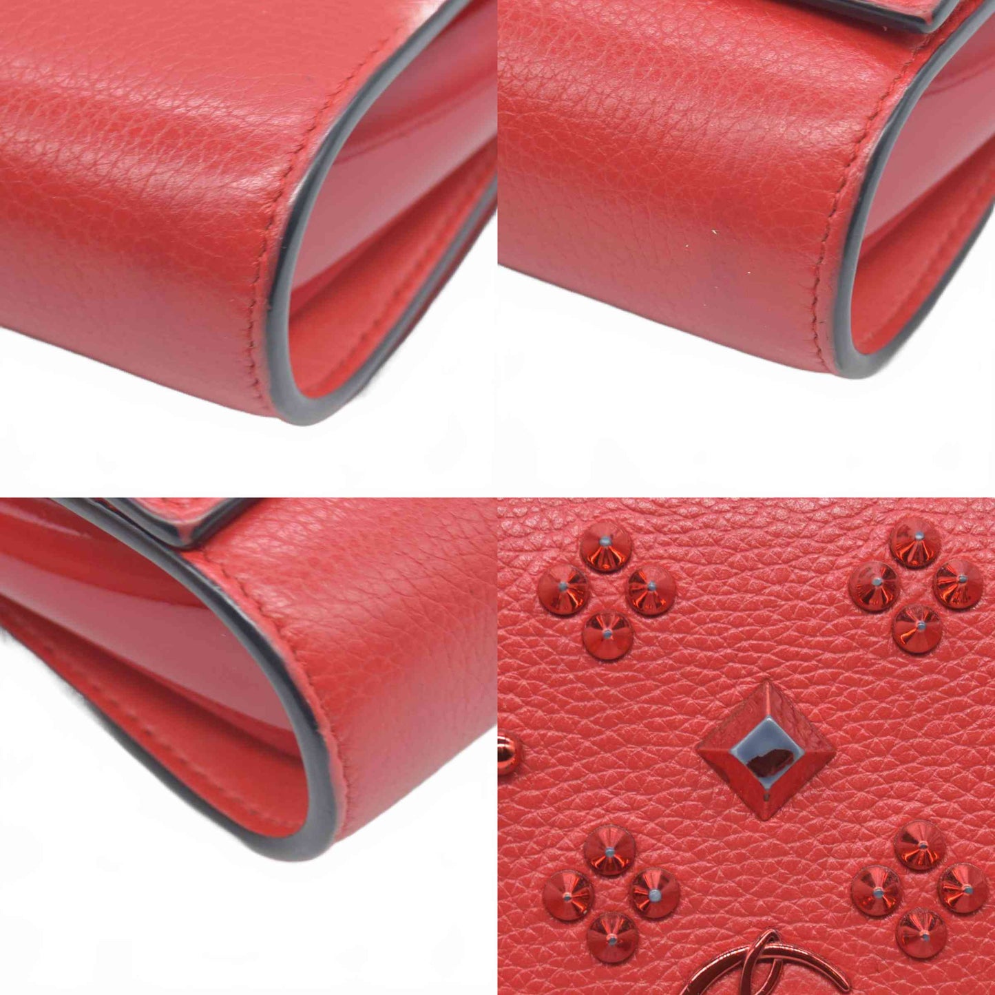 $1590 Christian Louboutin Calfskin Spikes Loubinthesky Paloma Clutch Red