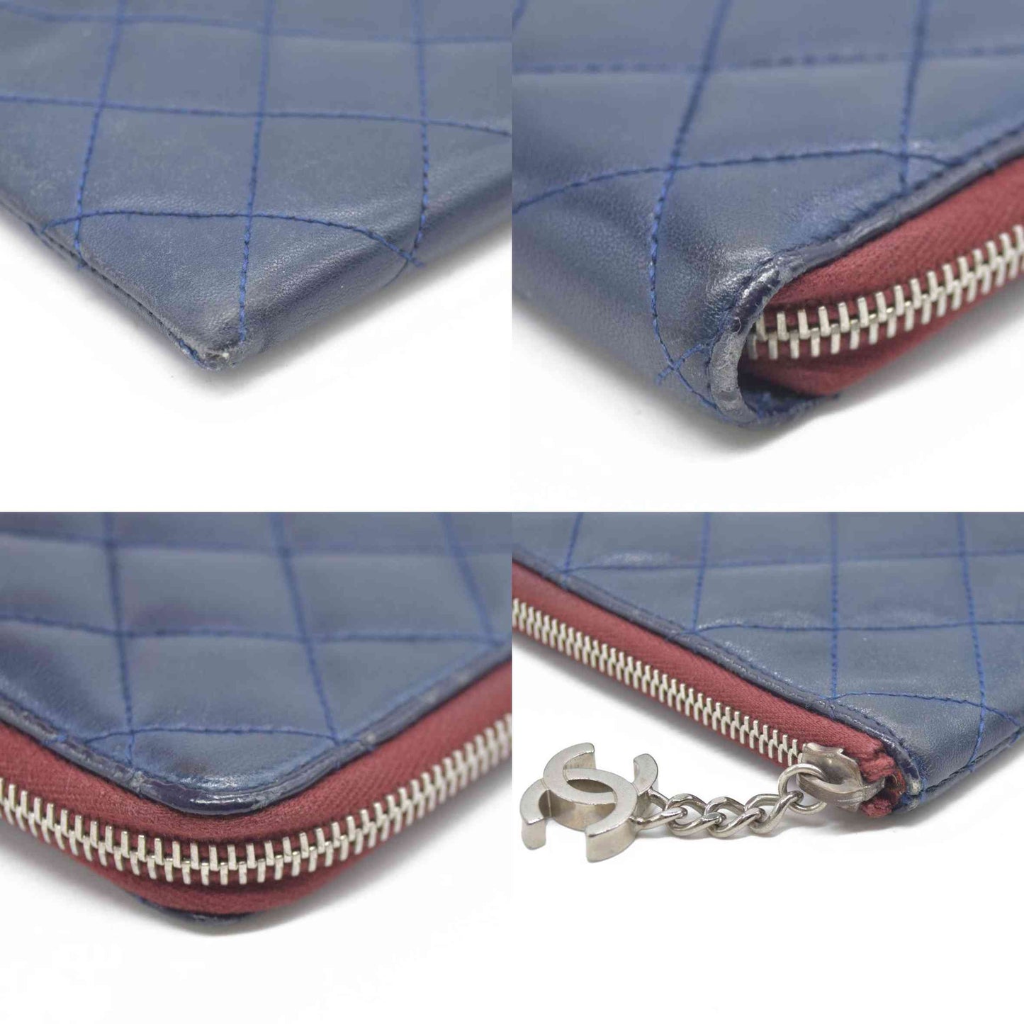 Chanel Long Quilted Charm Wallet CC Navy Blue