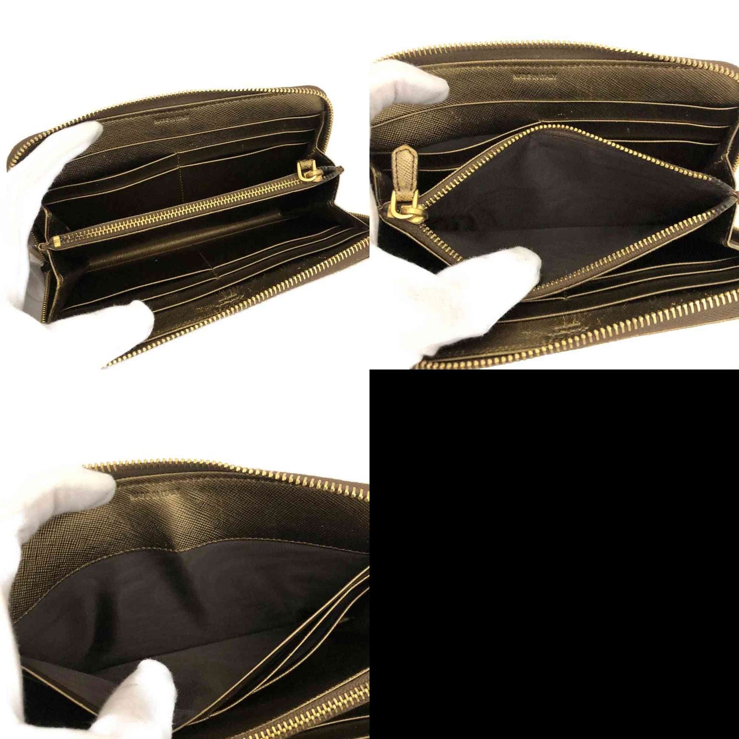 PRADA Logo Plate Saffiano Leather Zip Around Long Wallet Gold/3CA1372