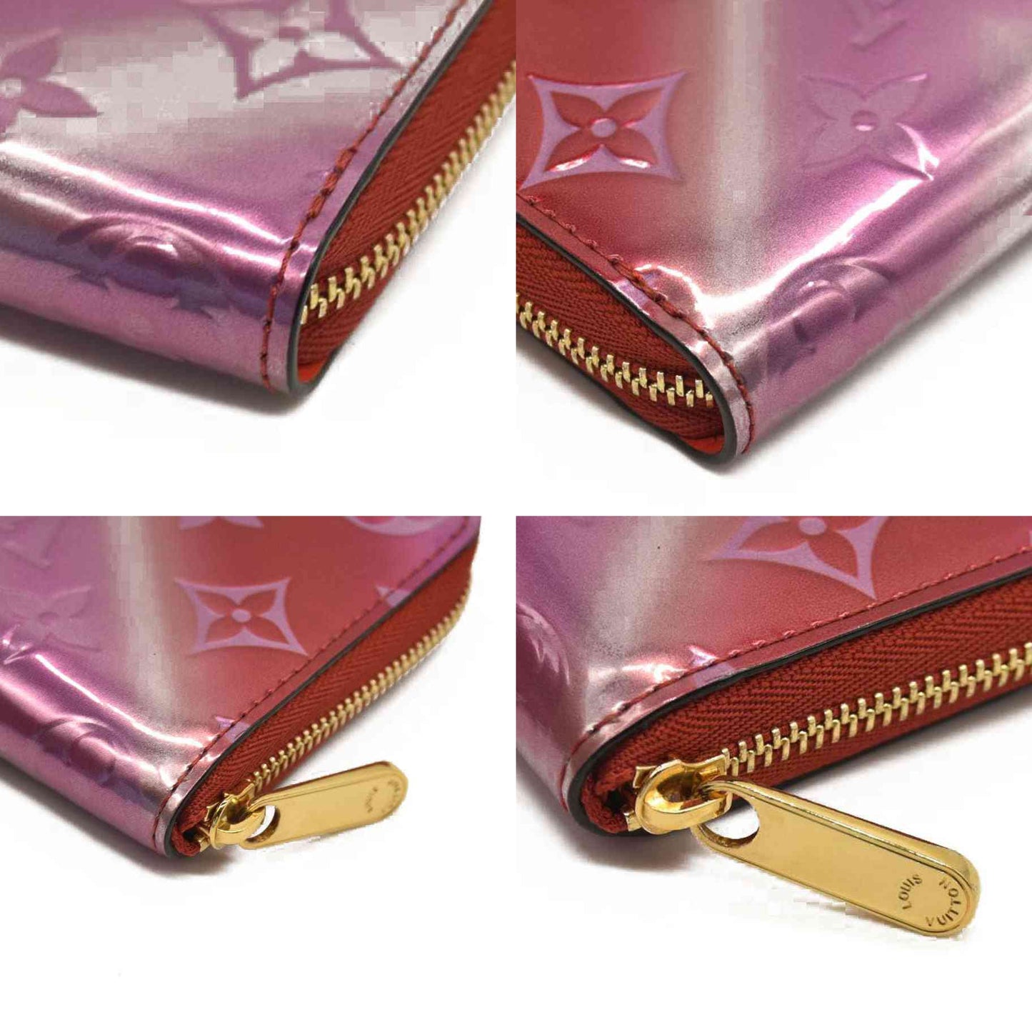 Louis Vuitton  Metallic Vernis Degrade Zippy Coin Purse Pink Red SN4179