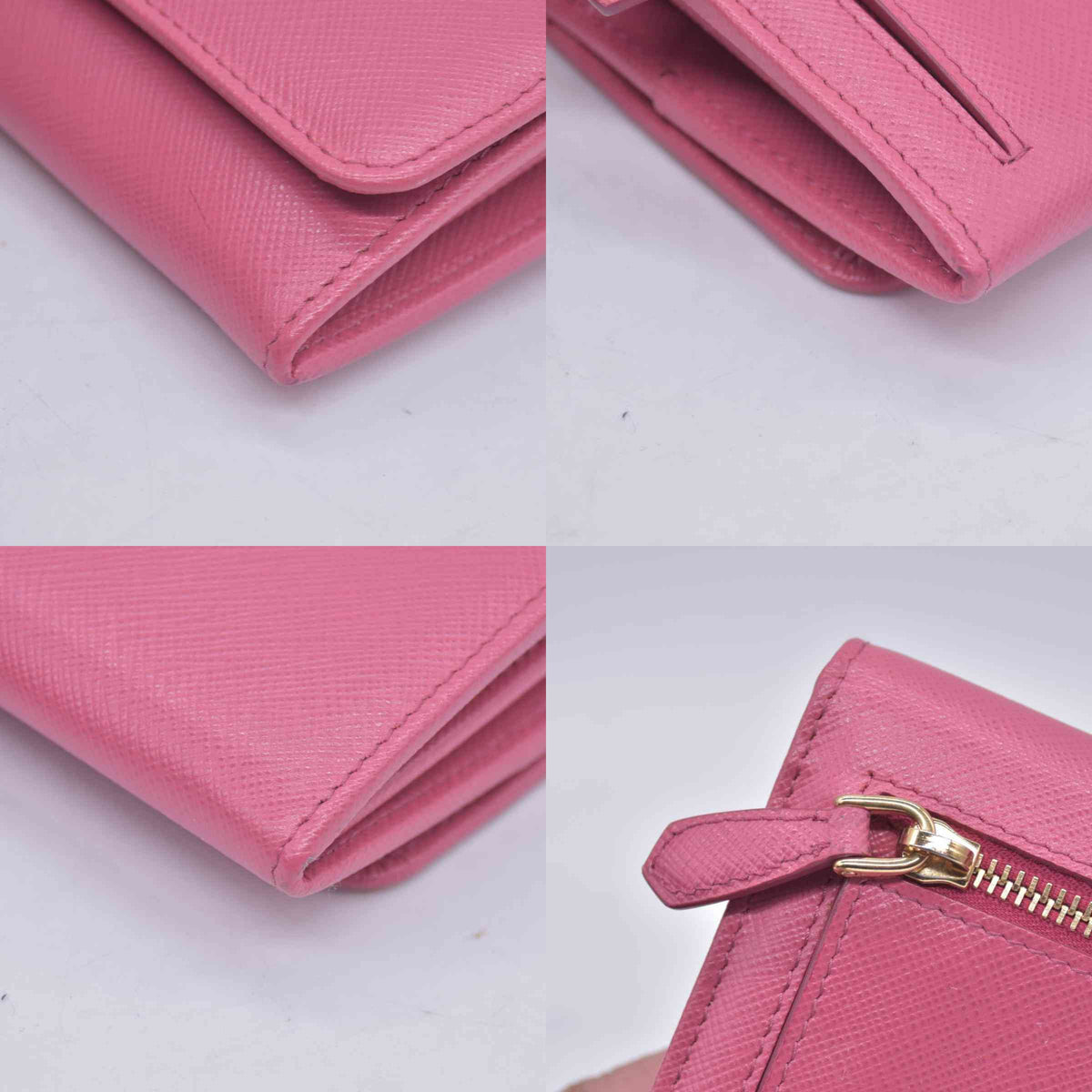 $780 Prada Saffiano Metal Leather Continental Flap Wallet Pink CONSIGNMENT 10021168