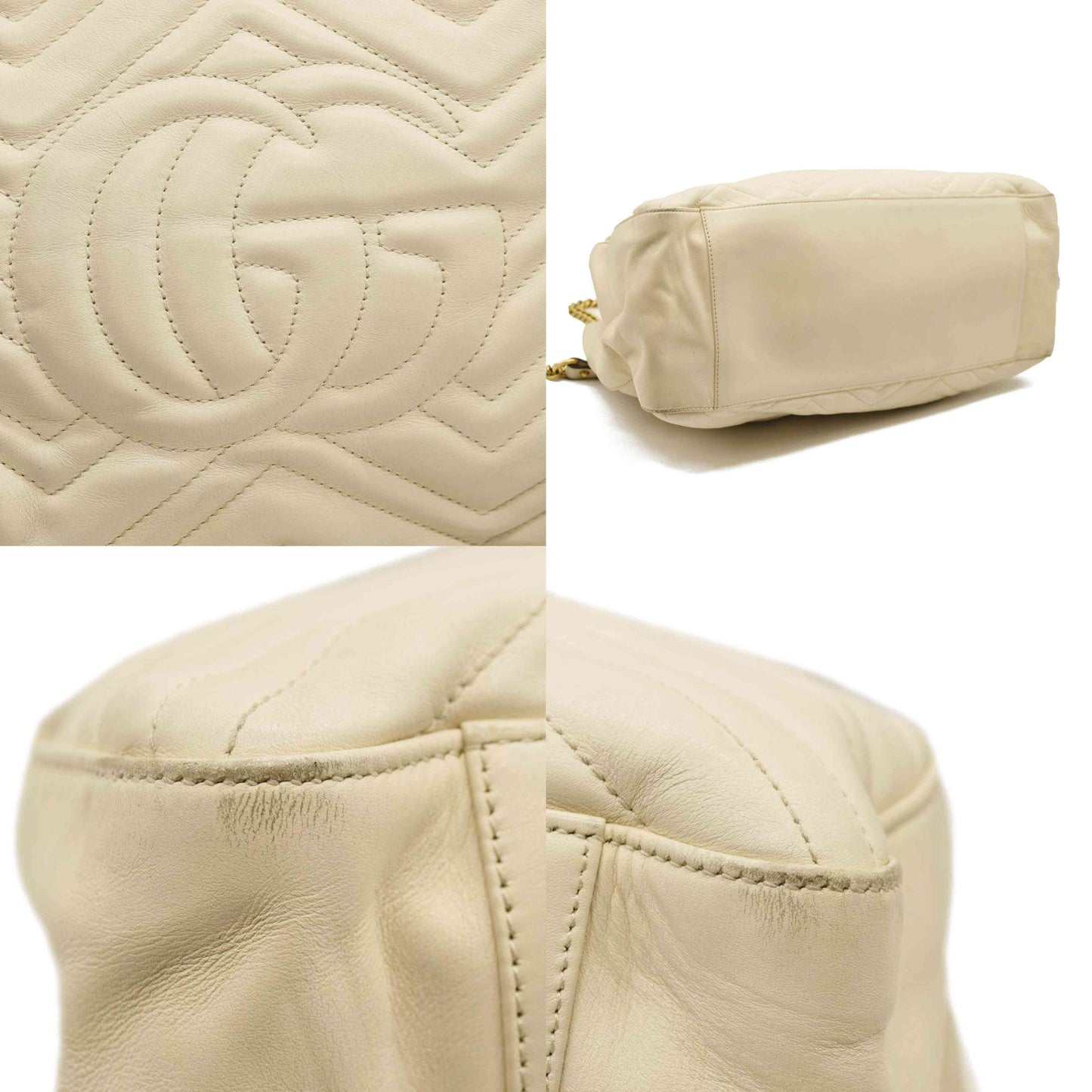 GUCCI Calfskin Matelasse Medium GG Marmont Shoulder Tote Bag White