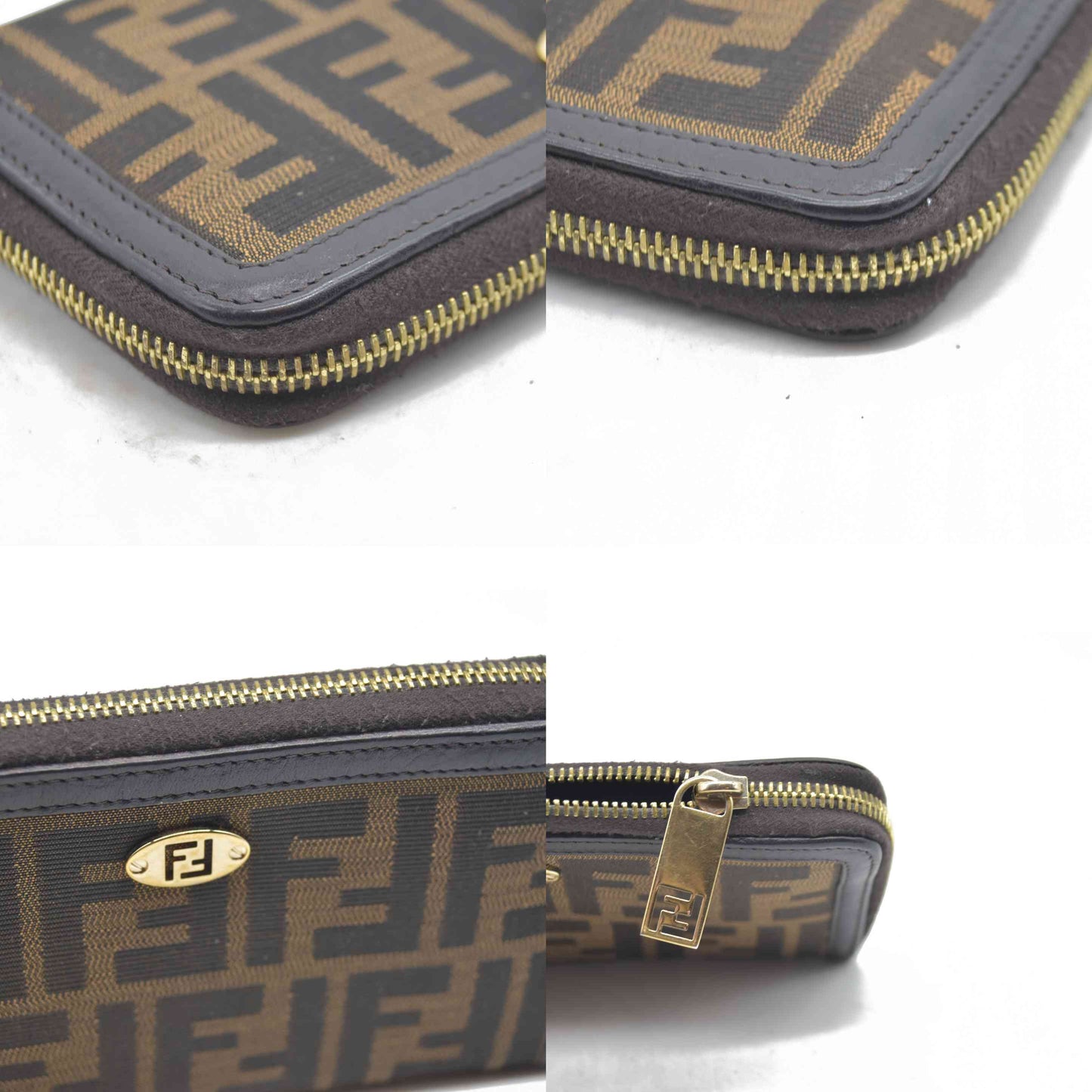 $790 Fendi Tobacco Zucca Canvas and Leather FF Zip Around Wallet CONSIGNMENT