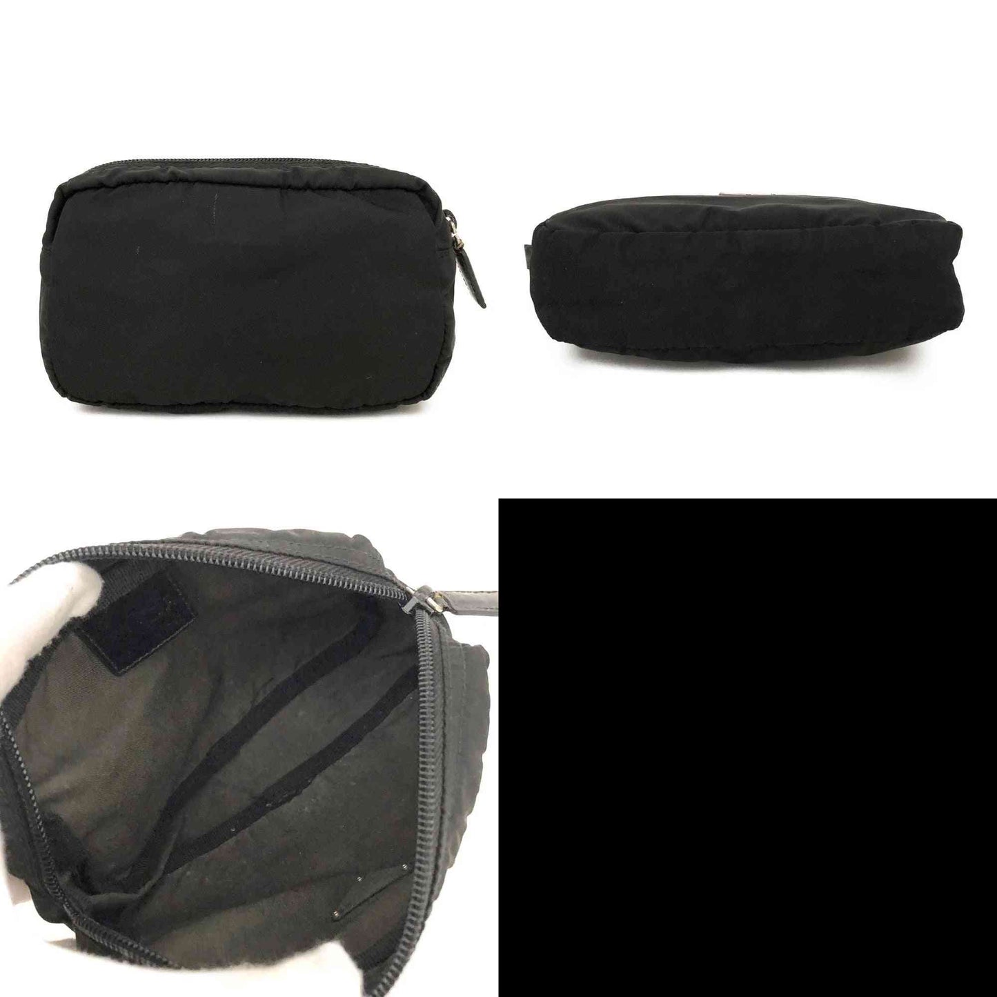 $625 PRADA Logo Plate Nylon Cosmetic Pouch Bag Black